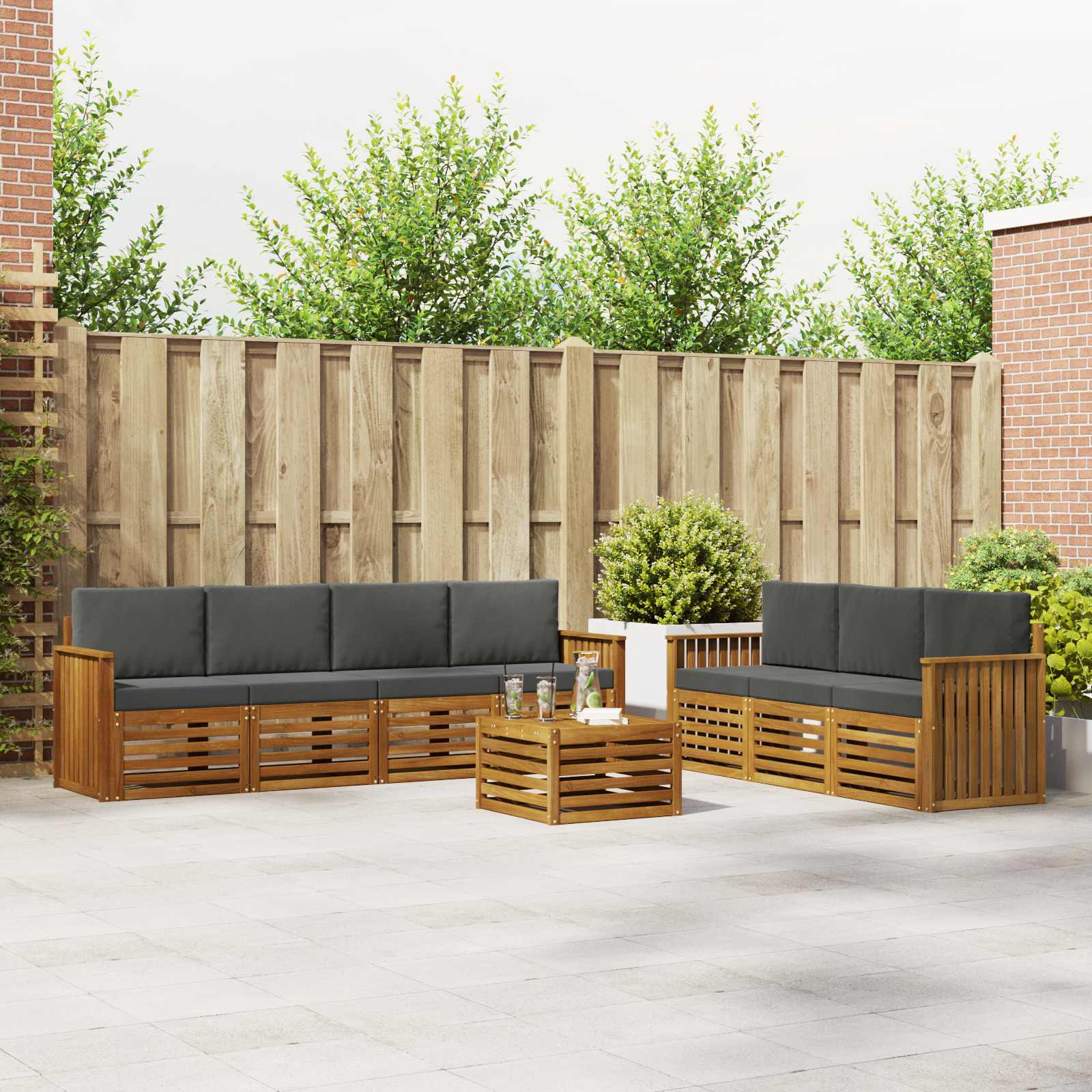 vidaXL Sofagarnituren 8 pcs Natur und Anthrazit Massivholz Akazie