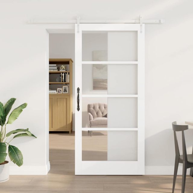vidaXL Schiebetür Weiß 93 x 202 cm Massivholz Kiefer und Glas
