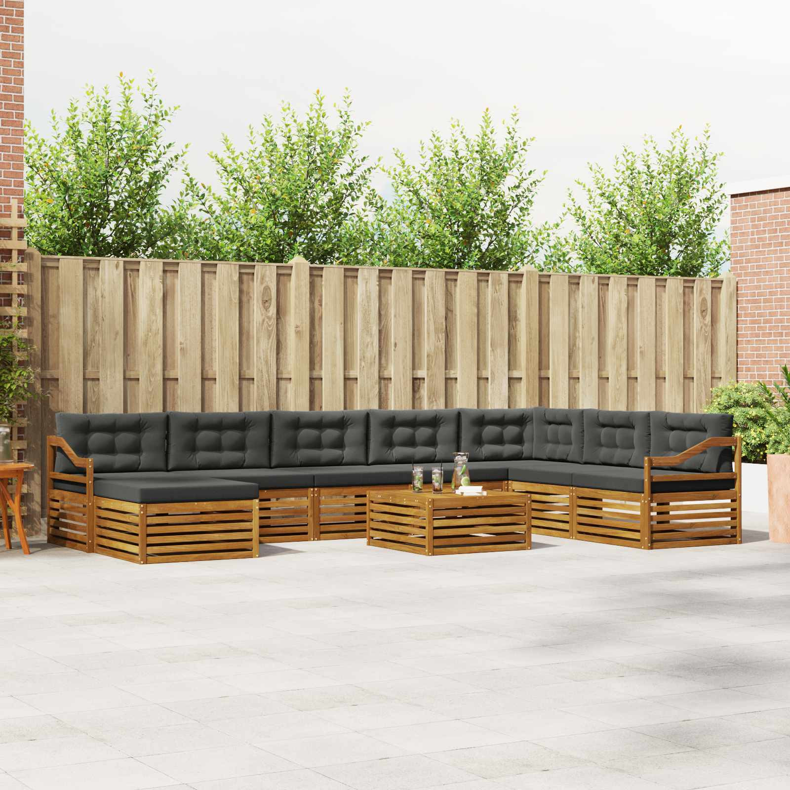 vidaXL Outdoor-Sofagarnitur mit Kissen 9 pcs Natur und Anthrazit