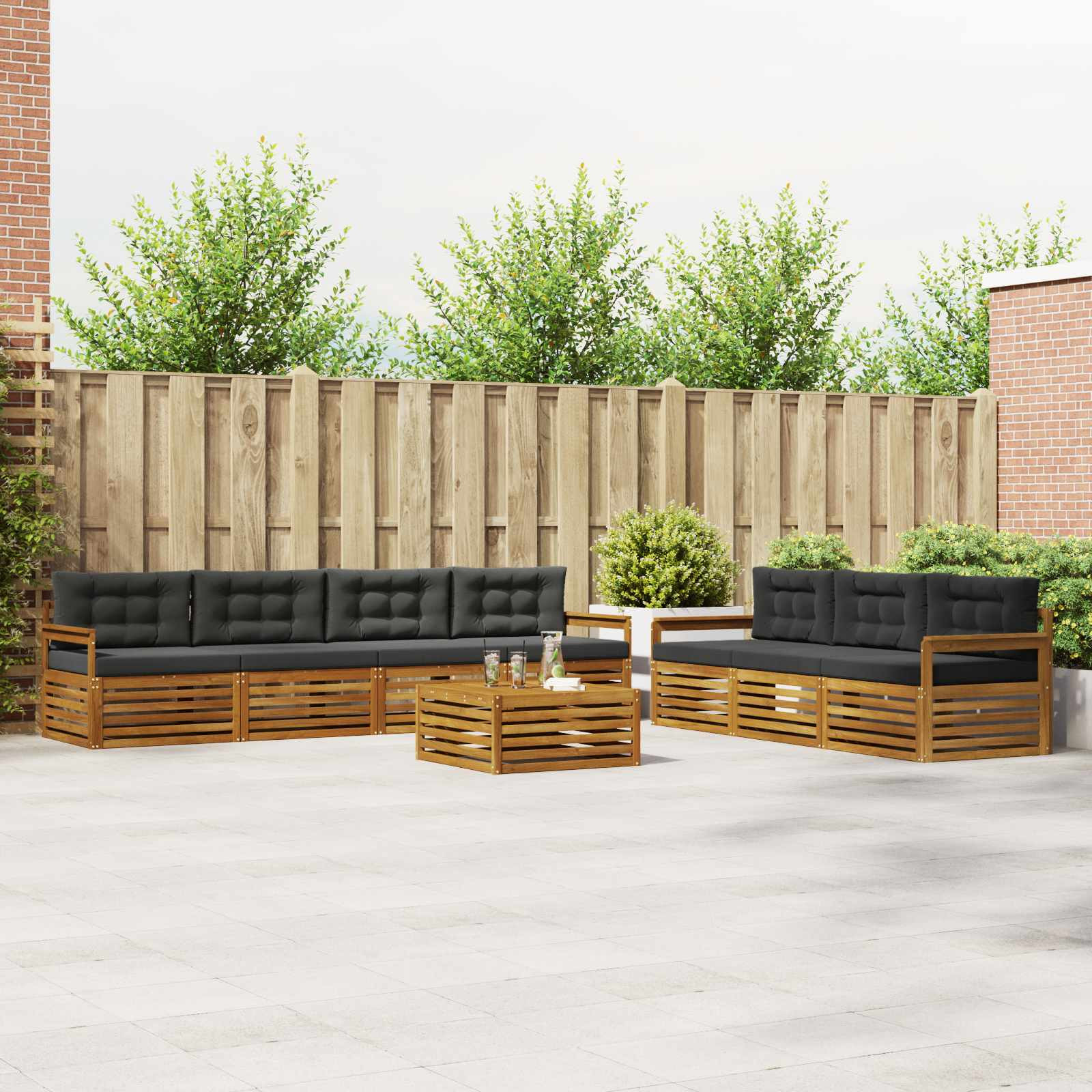 vidaXL Outdoor-Sofagarnitur mit Kissen 8 pcs Natur und Anthrazit