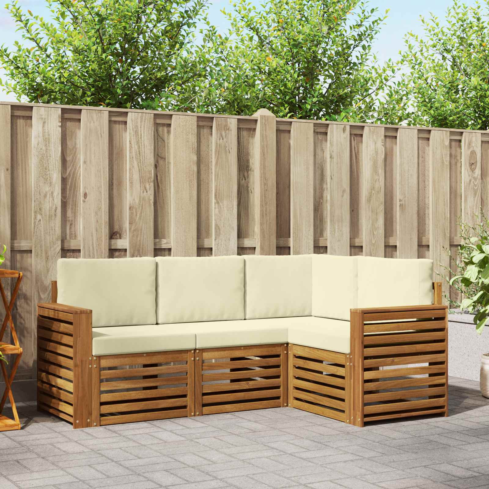 vidaXL Sofagarnituren 4 pcs Natur und Creme Massivholz Akazie