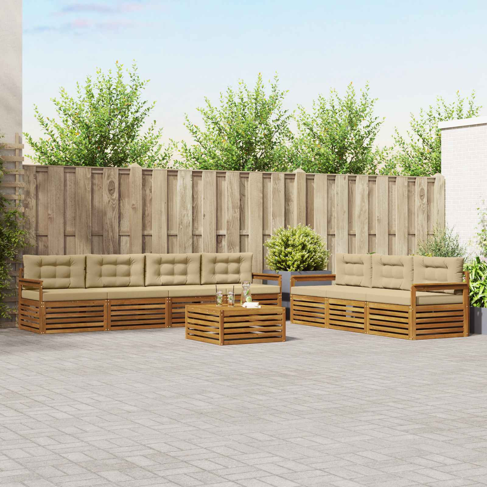 vidaXL Outdoor-Sofagarnitur mit Kissen 8 pcs Natur und Beige