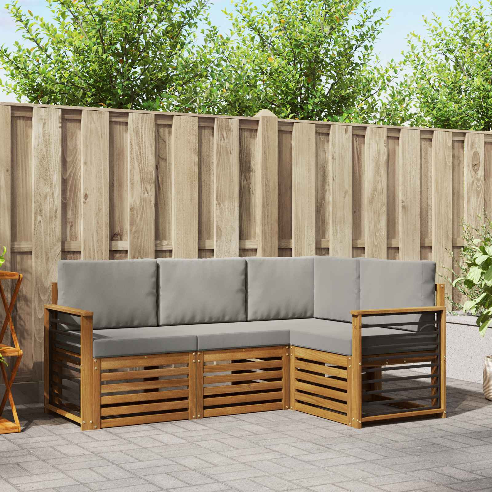 vidaXL Sofagarnituren 4 pcs Natürlich und Hellgrau Massivholz Akazie