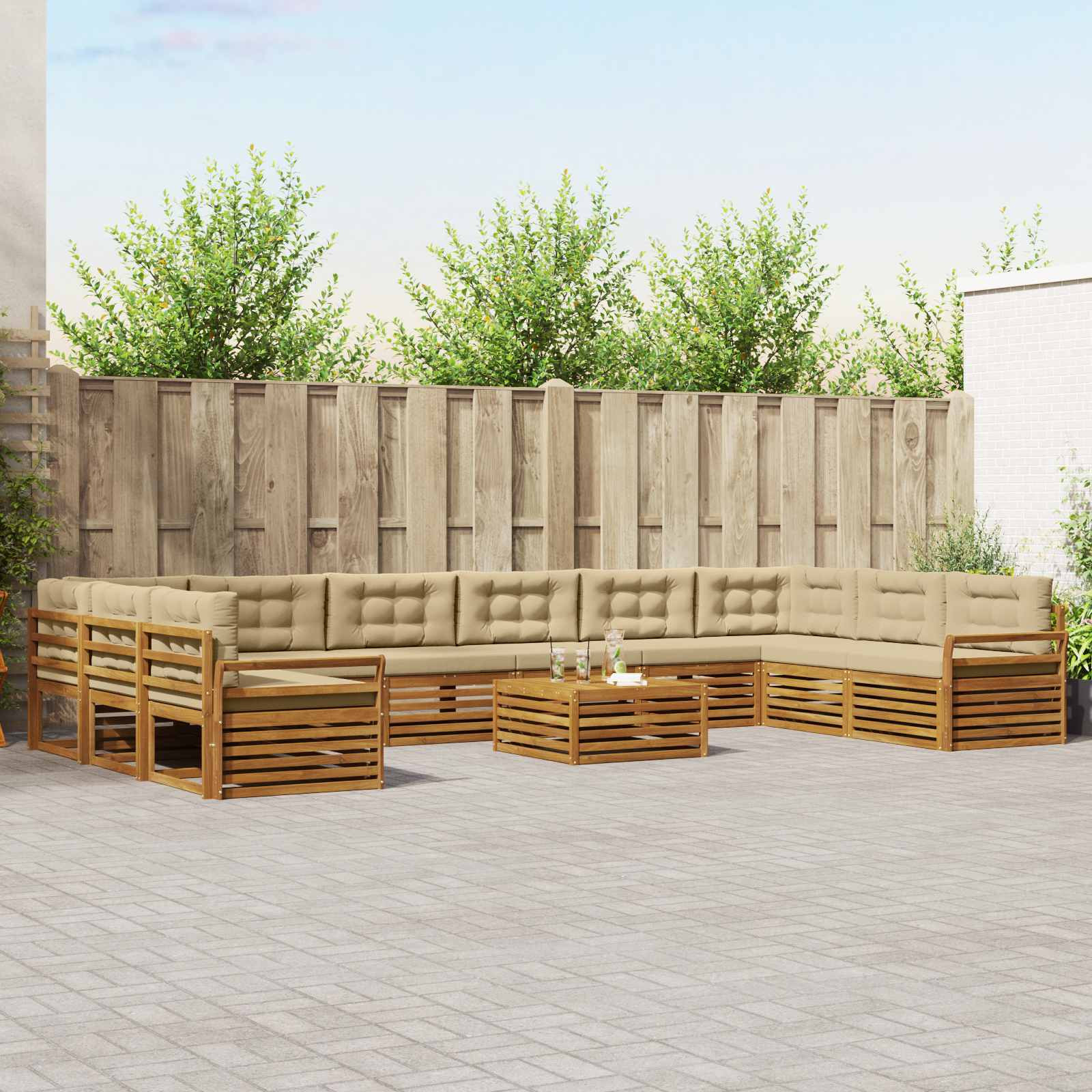 vidaXL Sofagarnituren 11 pcs Natur und Beige Massivholz Akazie