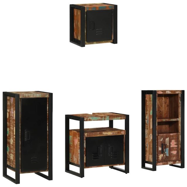 vidaXL Badezimmermöbel-Set mit Regal 4 pcs Massives upgecyceltes Holz