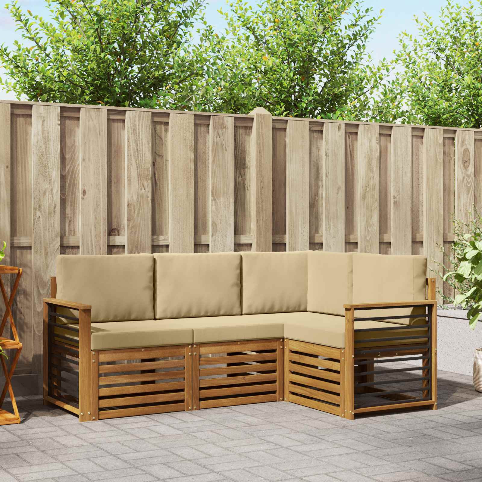 vidaXL Sofagarnituren 4 pcs Natur und Beige Massivholz Akazie