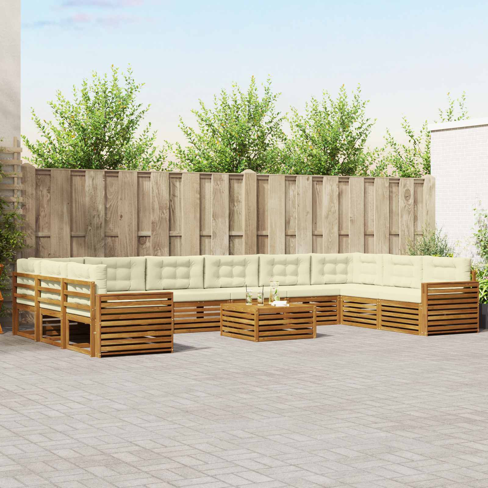 vidaXL Sofagarnituren 11 pcs Natur und Creme Massivholz Akazie
