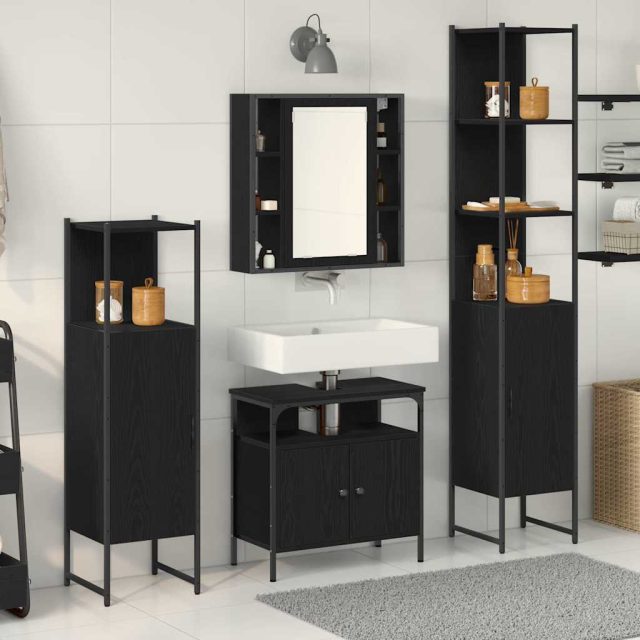vidaXL Badezimmermöbel-Set 4 pcs Schwarz Eichen-Optik Holzwerkstoff