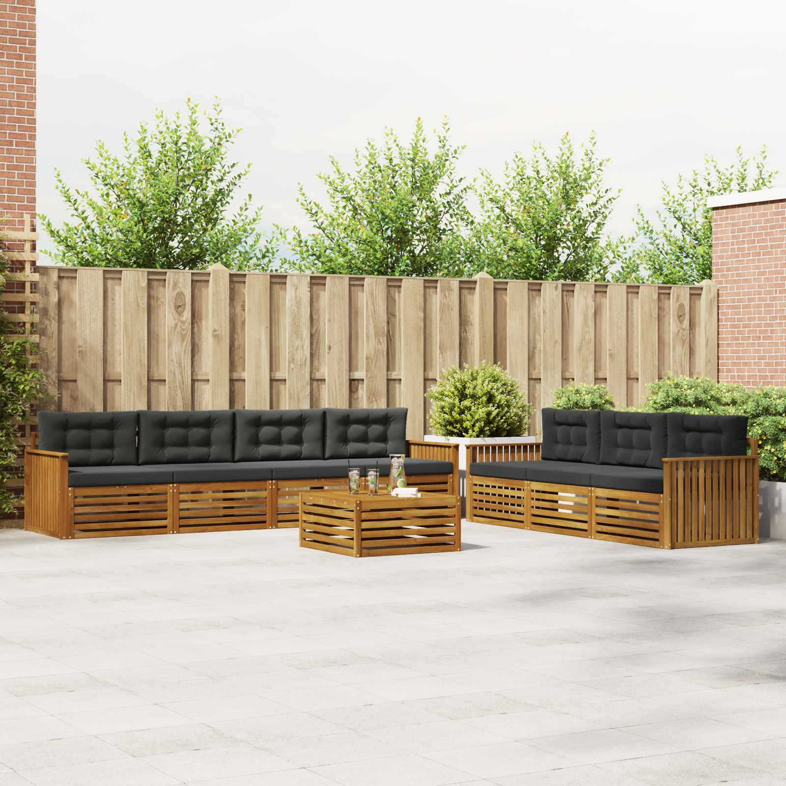 vidaXL Outdoor-Sofagarnitur mit Kissen 8 pcs Natur und Anthrazit