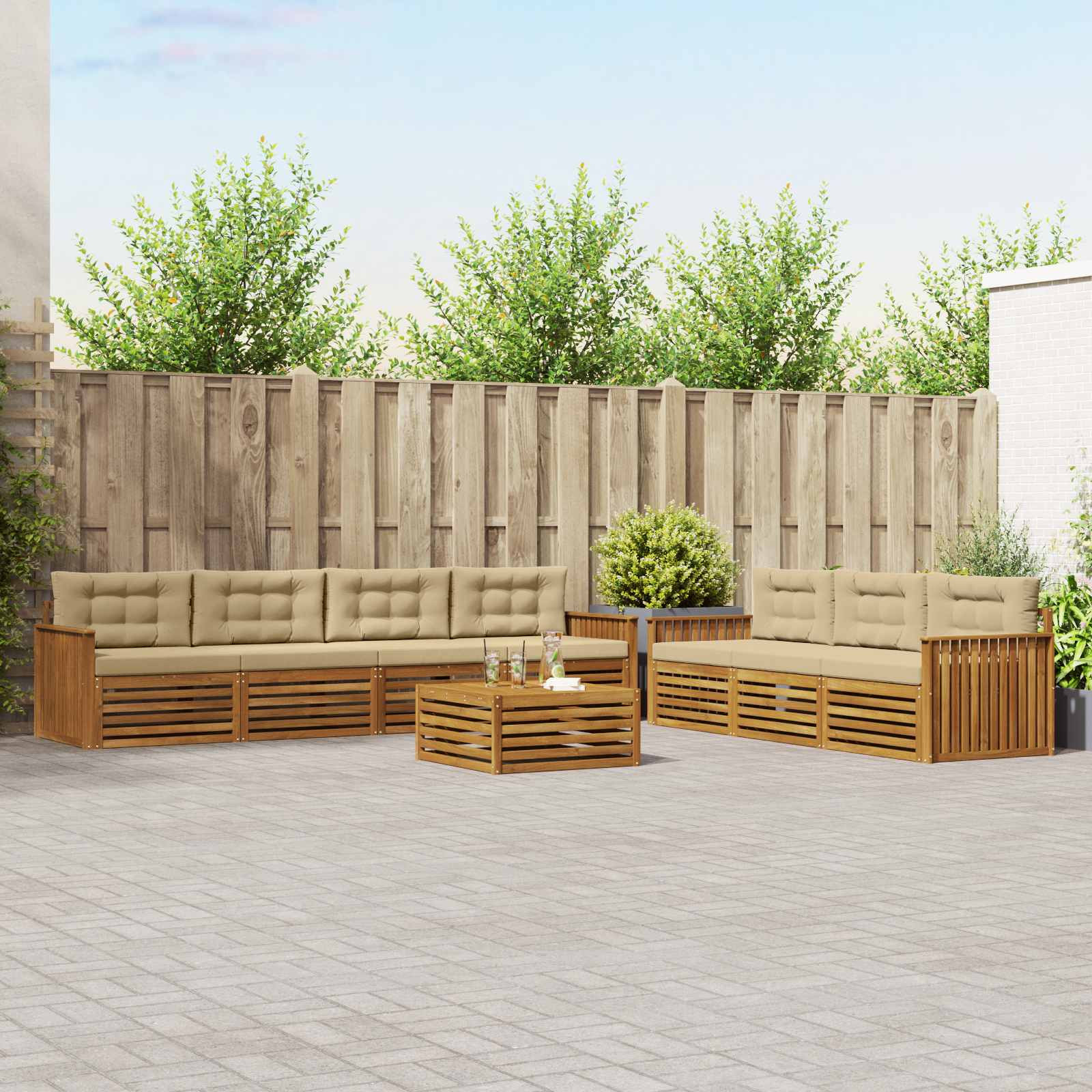 vidaXL Outdoor-Sofagarnitur mit Kissen 8 pcs Natur und Beige