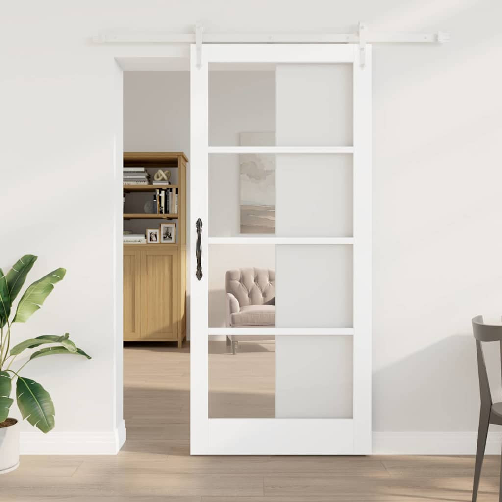 vidaXL Schiebetür Weiß 93 x 211 cm Massivholz Kiefer und Glas
