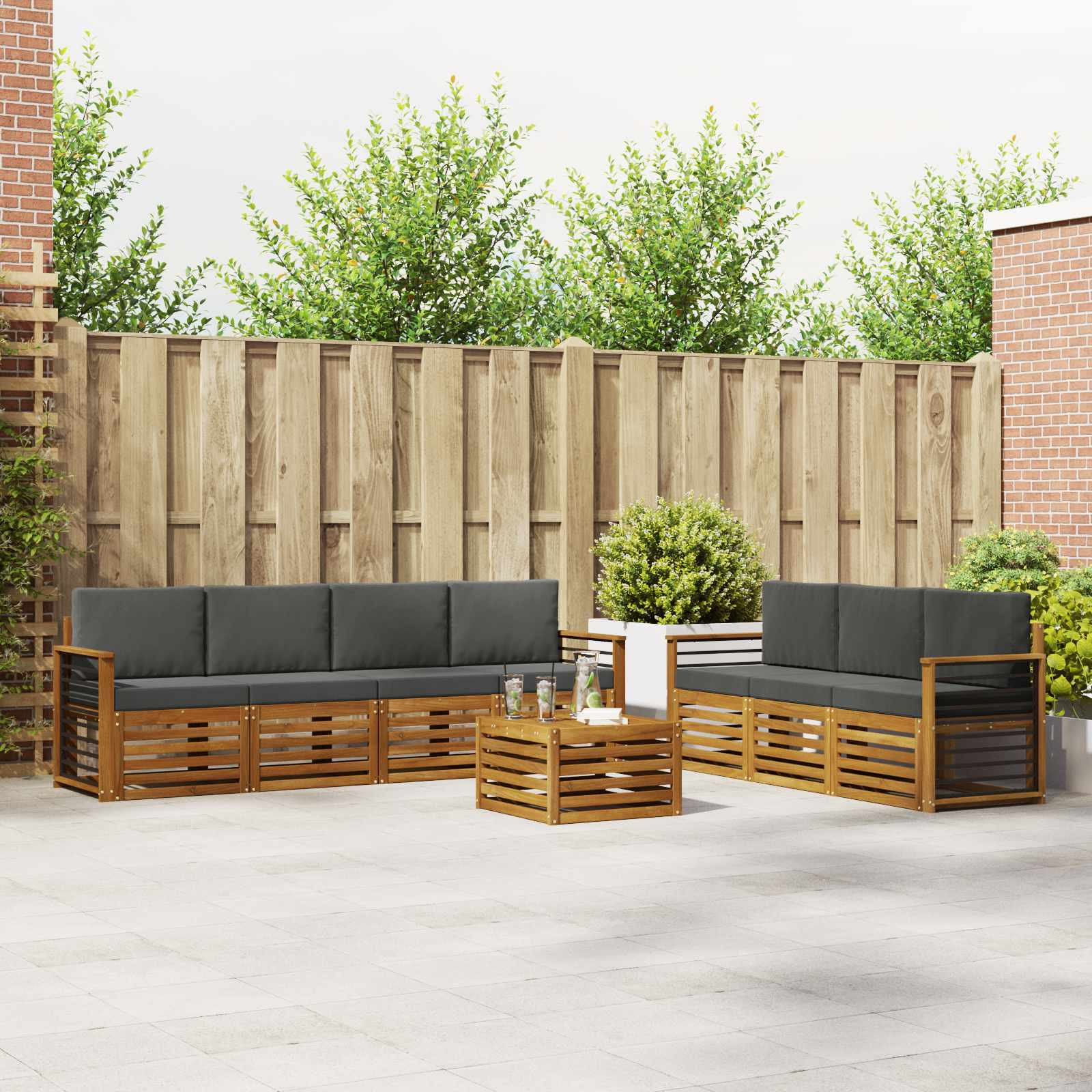 vidaXL Sofagarnituren 8 pcs Natur und Anthrazit Massivholz Akazie