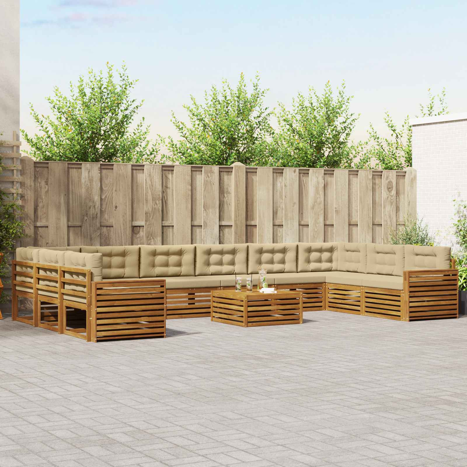 vidaXL Sofagarnituren 11 pcs Natur und Beige Massivholz Akazie