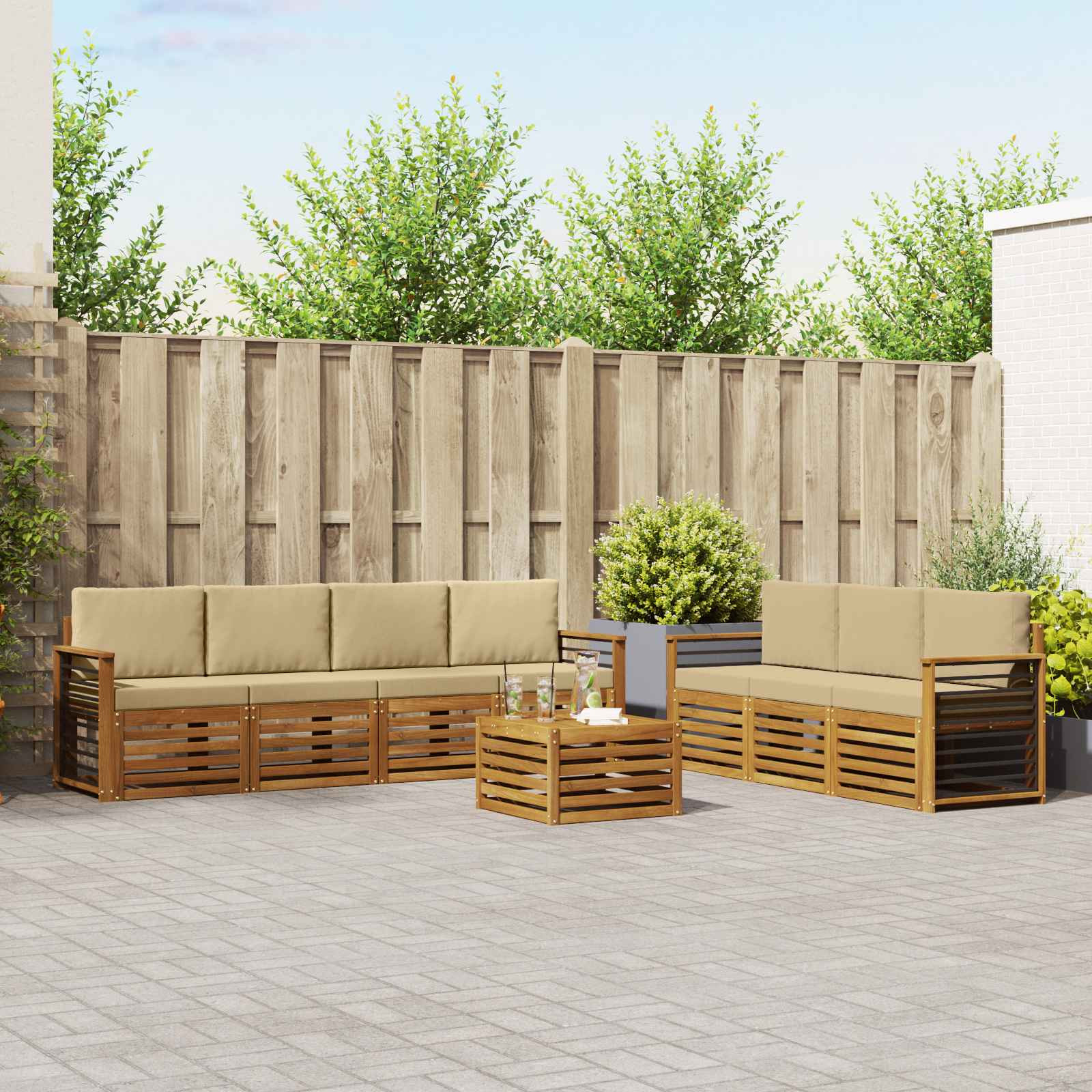 vidaXL Sofagarnituren 8 pcs Natur und Beige Massivholz Akazie