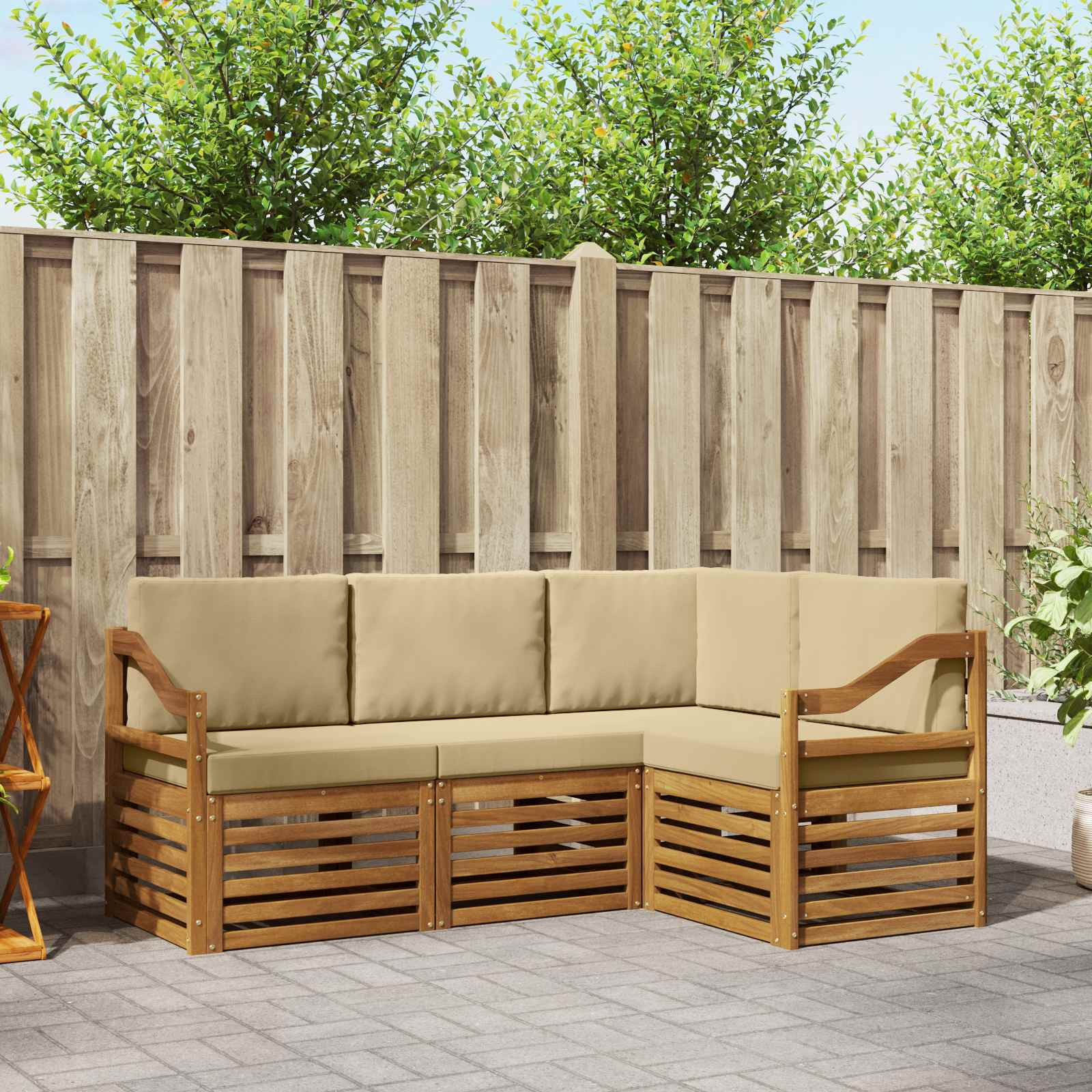 vidaXL Sofagarnituren 4 pcs Natur und Beige Massivholz Akazie