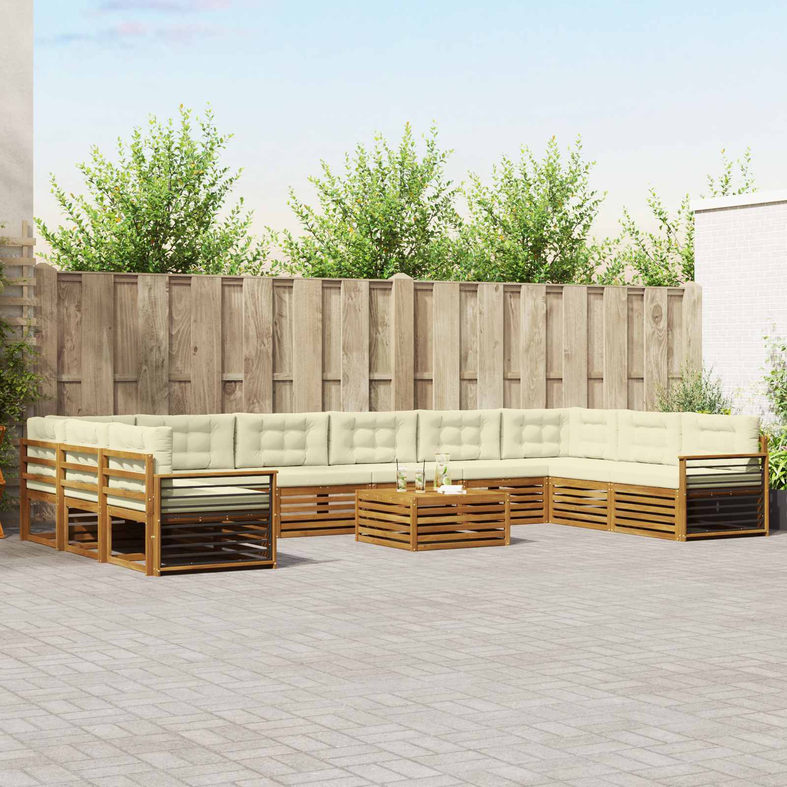 vidaXL Sofagarnituren 11 pcs Natur und Creme Massivholz Akazie