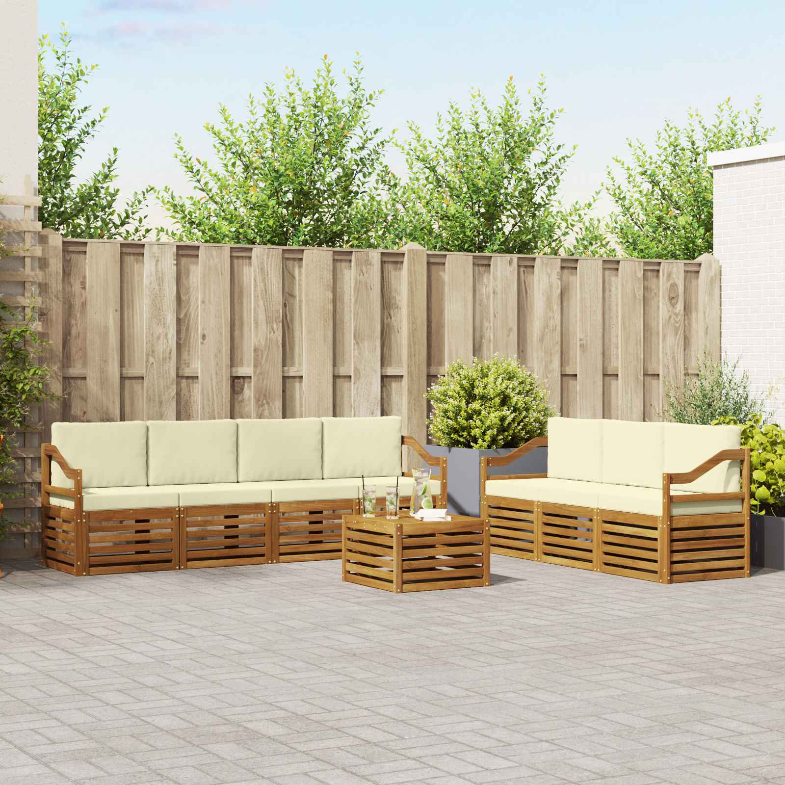 vidaXL Sofagarnituren 8 pcs Natur und Creme Massivholz Akazie