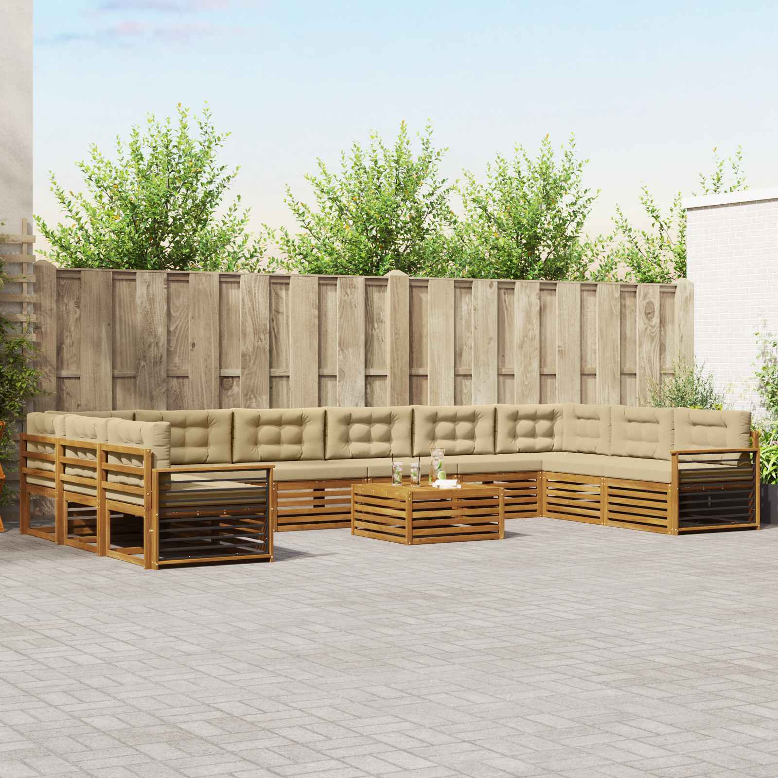 vidaXL Sofagarnituren 11 pcs Natur und Beige Massivholz Akazie