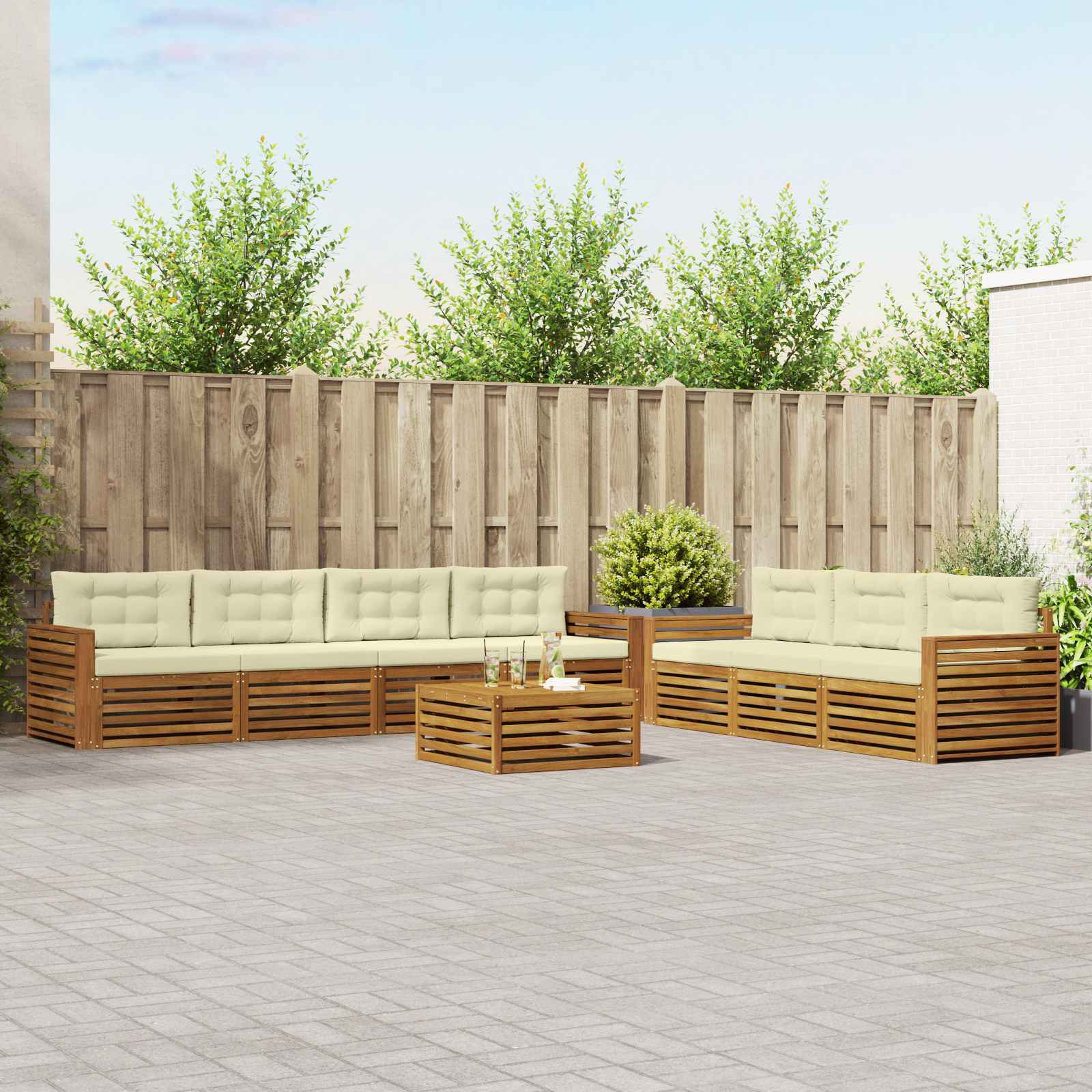 vidaXL Outdoor-Sofagarnitur mit Kissen 8 pcs Natur und Creme