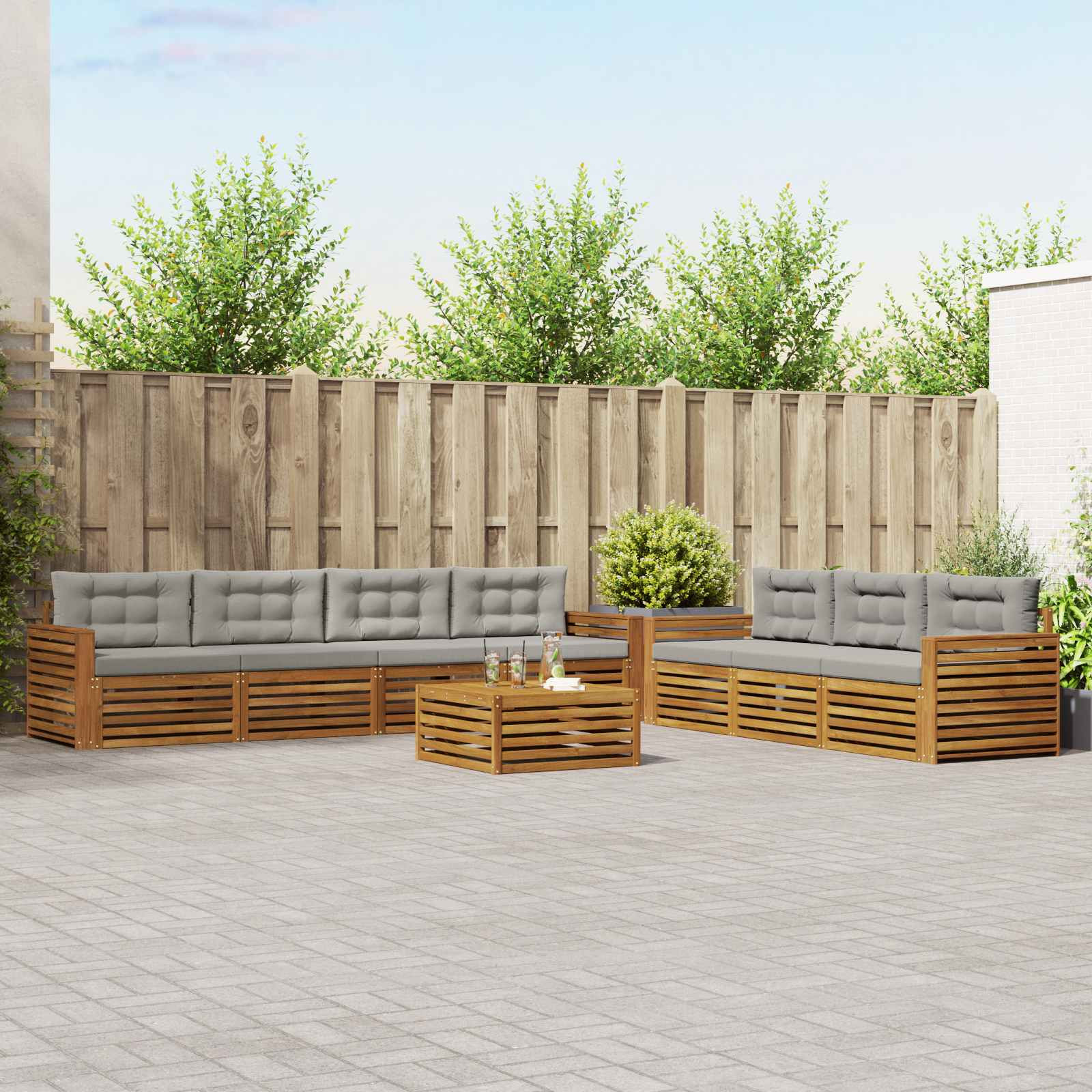 vidaXL Outdoor-Sofagarnitur mit Kissen 8 pcs Natürlich und Hellgrau