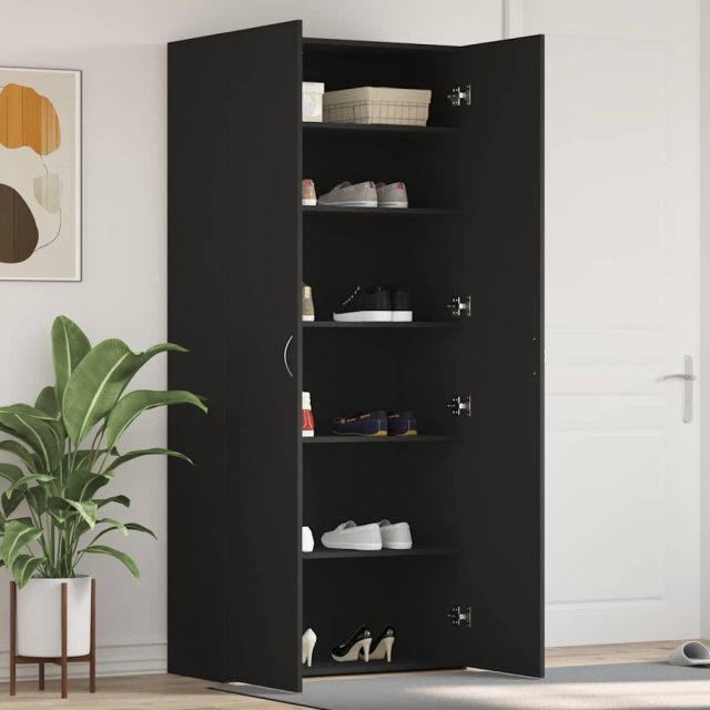 vidaXL Schuhschrank mit Regal Schwarz 80 x 35,5 x 180 cm Holzwerkstoff