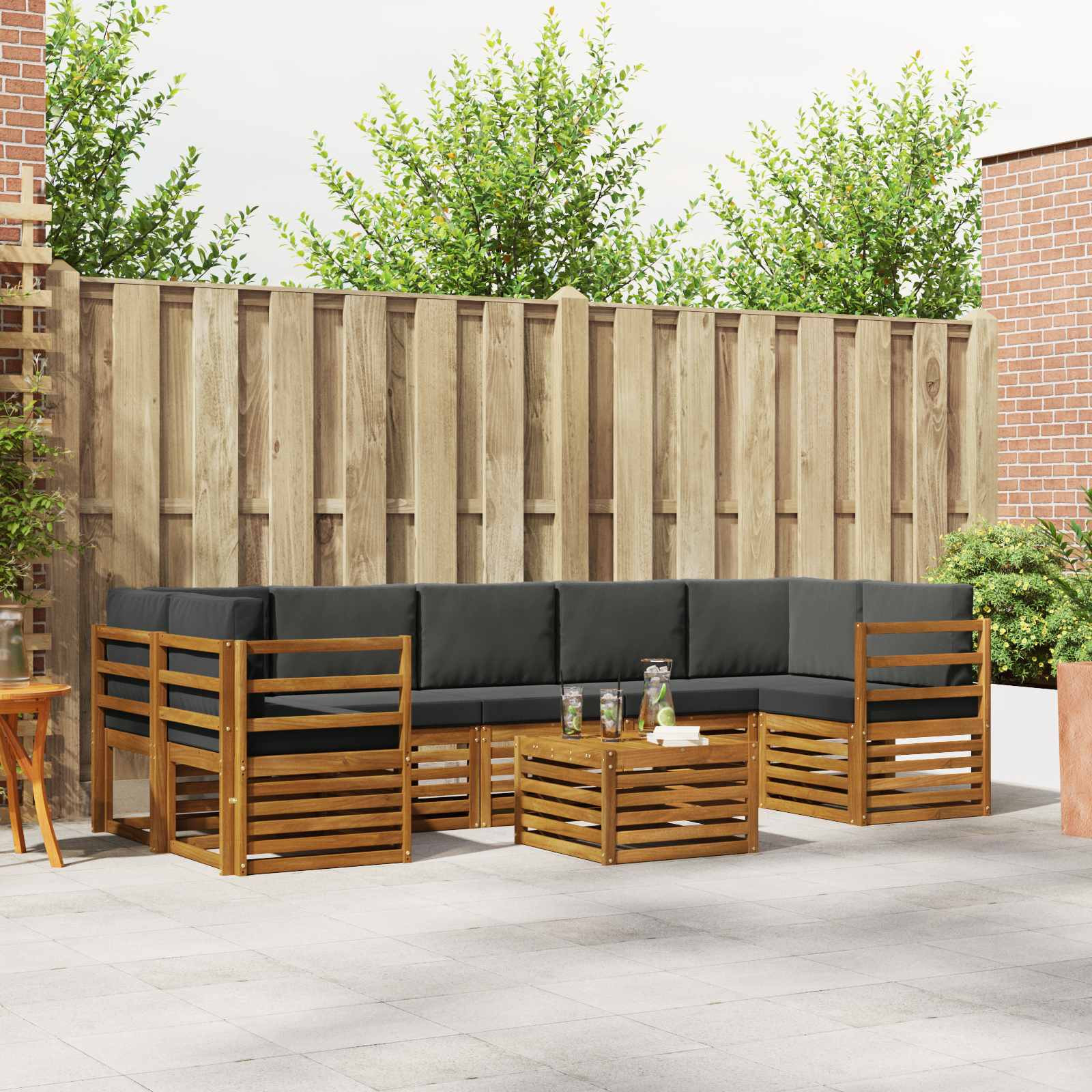 vidaXL Outdoor-Sofagarnitur mit Kissen 8 pcs Natur und Anthrazit