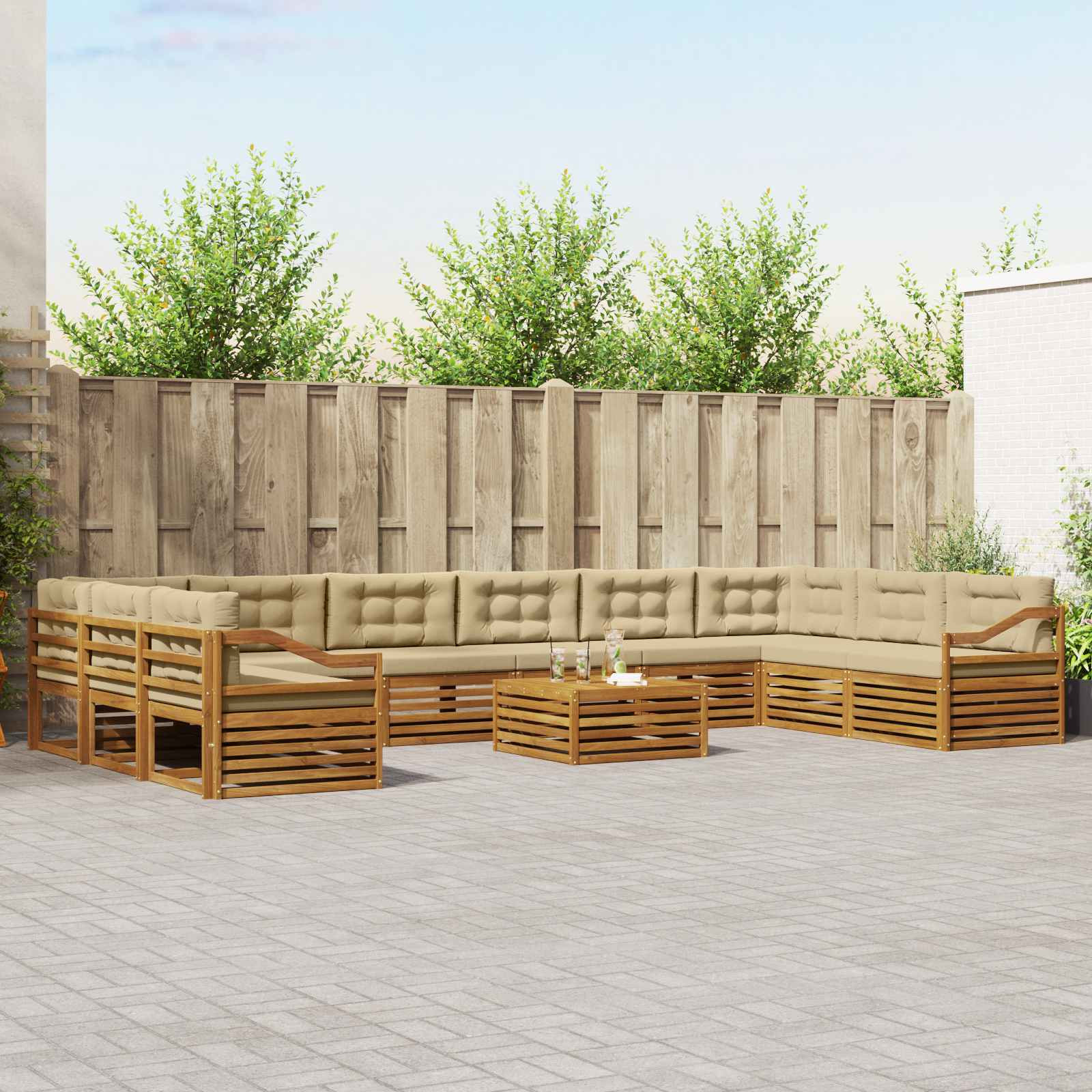 vidaXL Sofagarnituren 11 pcs Natur und Beige Massivholz Akazie