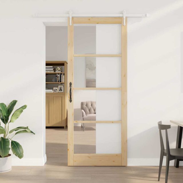 vidaXL Schiebetür Natur 93 x 232 cm Massivholz Kiefer und Glas