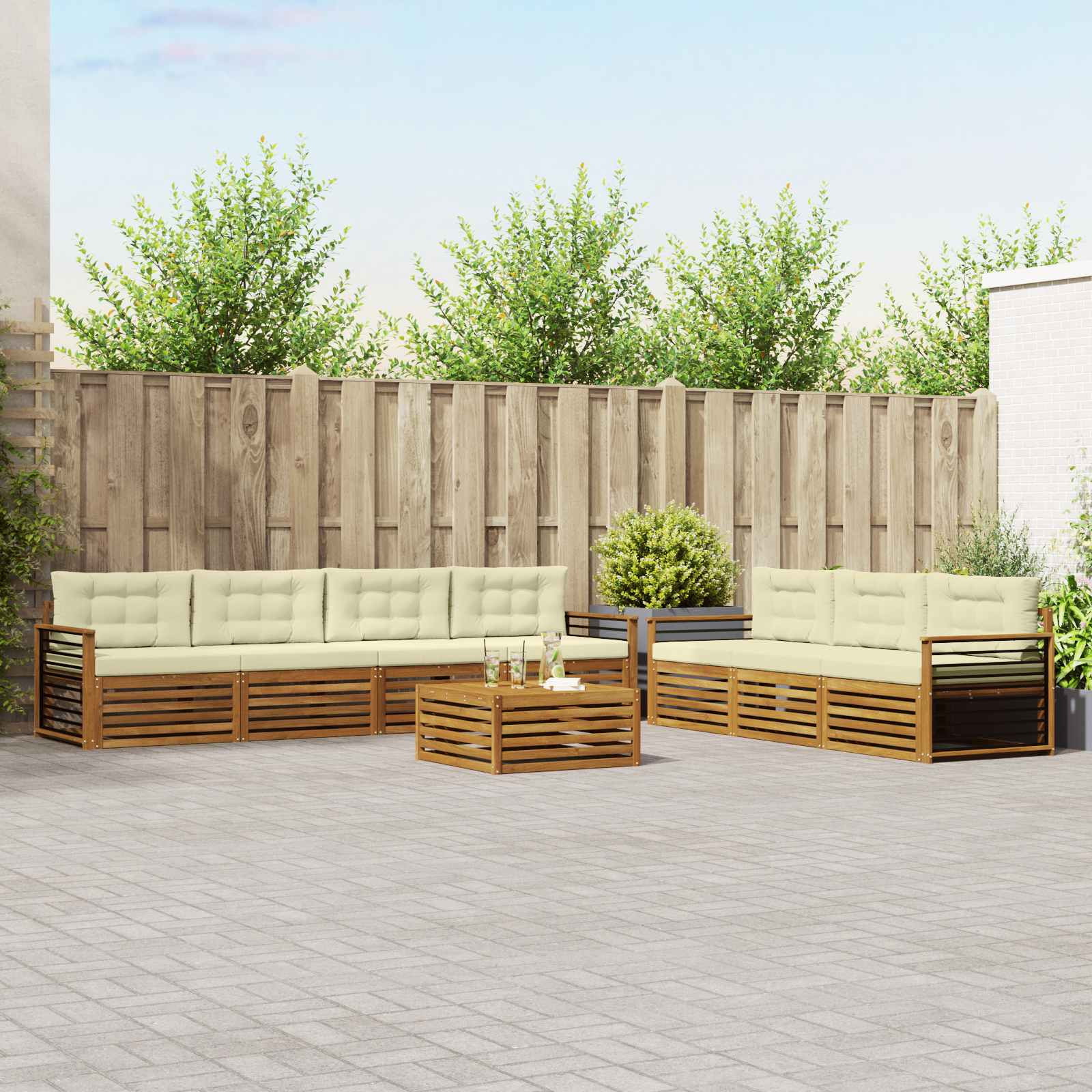 vidaXL Outdoor-Sofagarnitur mit Kissen 8 pcs Natur und Creme