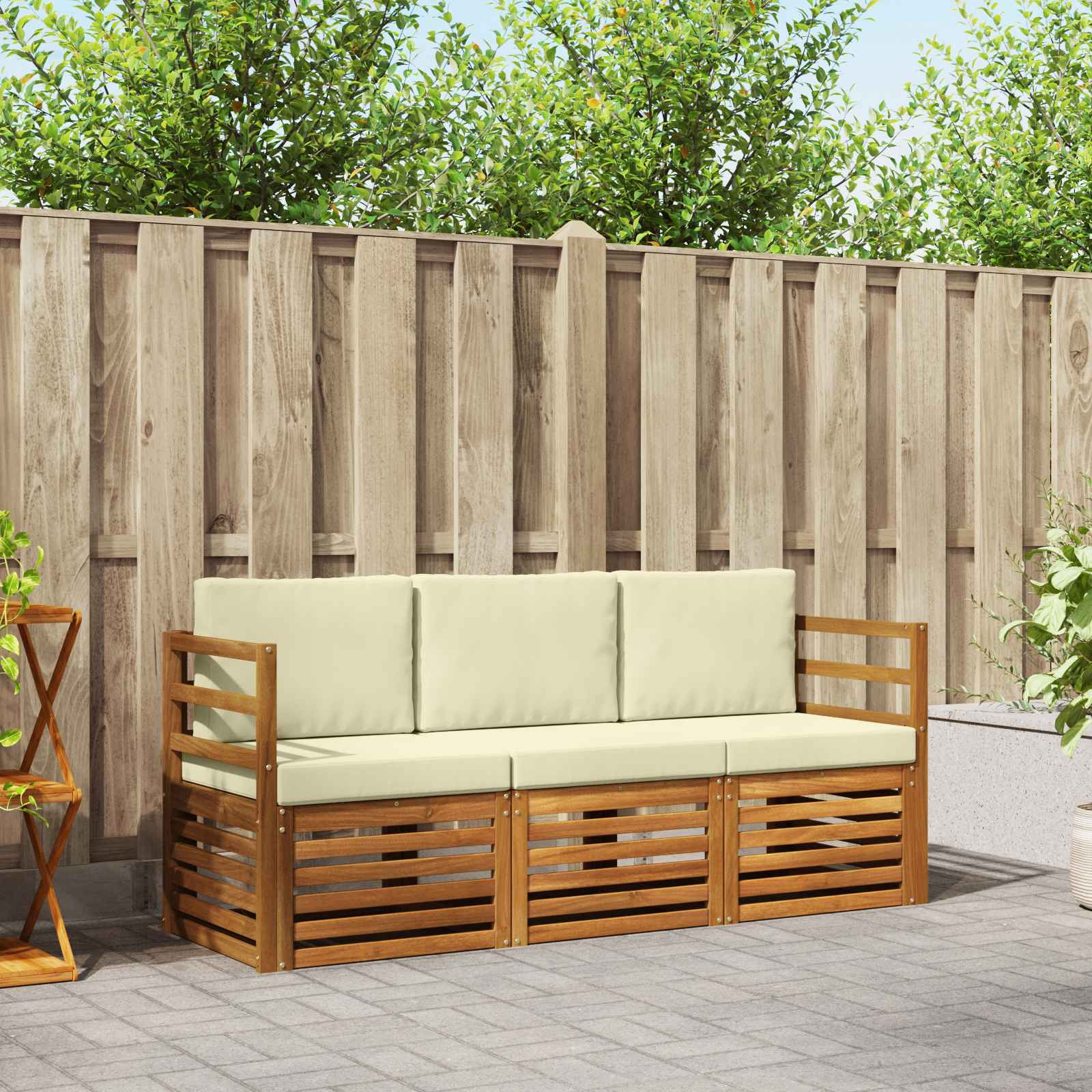 vidaXL Sofagarnituren 3 pcs Natur und Creme Massivholz Akazie