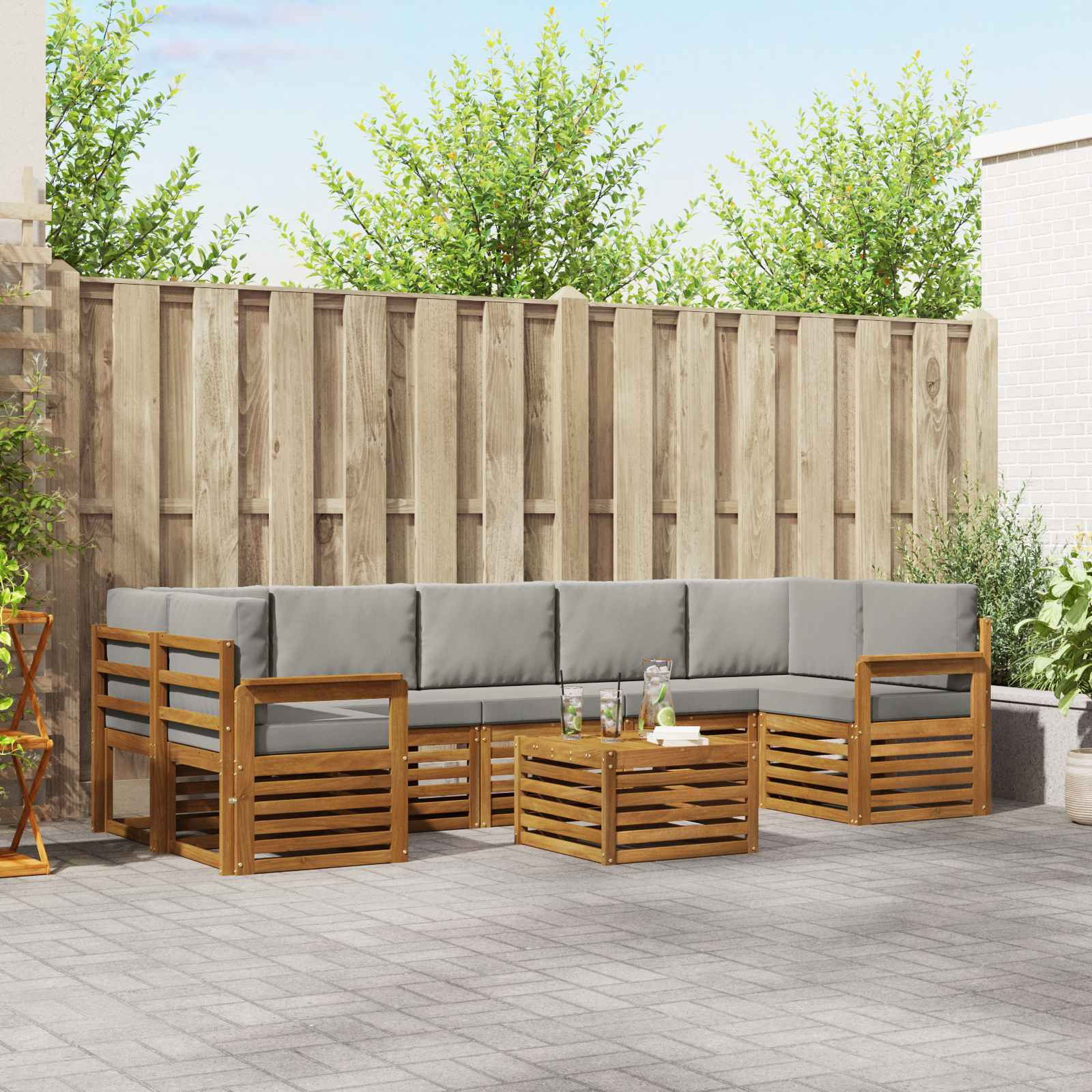 vidaXL Outdoor-Sofagarnitur mit Kissen 8 pcs Natürlich und Hellgrau