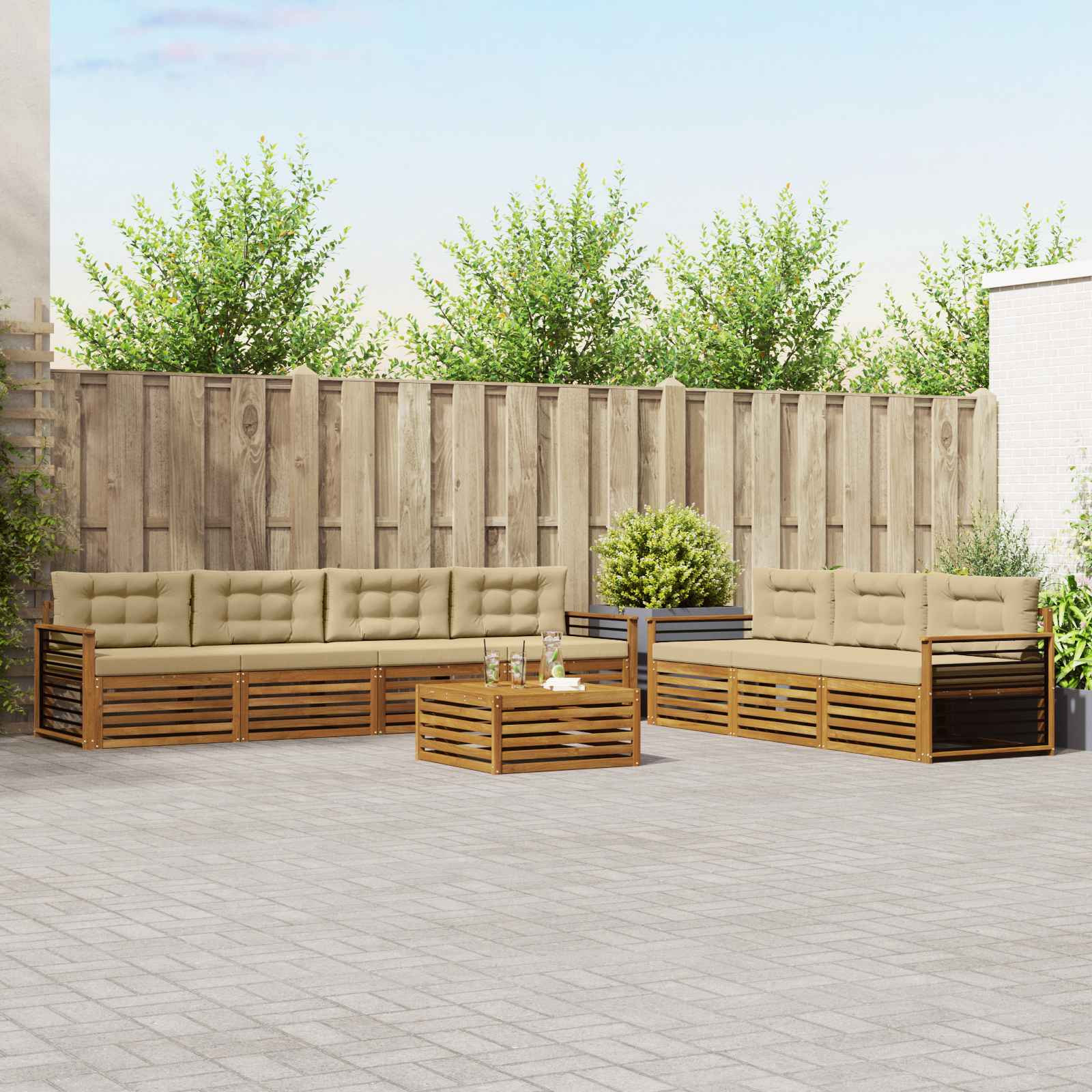 vidaXL Outdoor-Sofagarnitur mit Kissen 8 pcs Natur und Beige