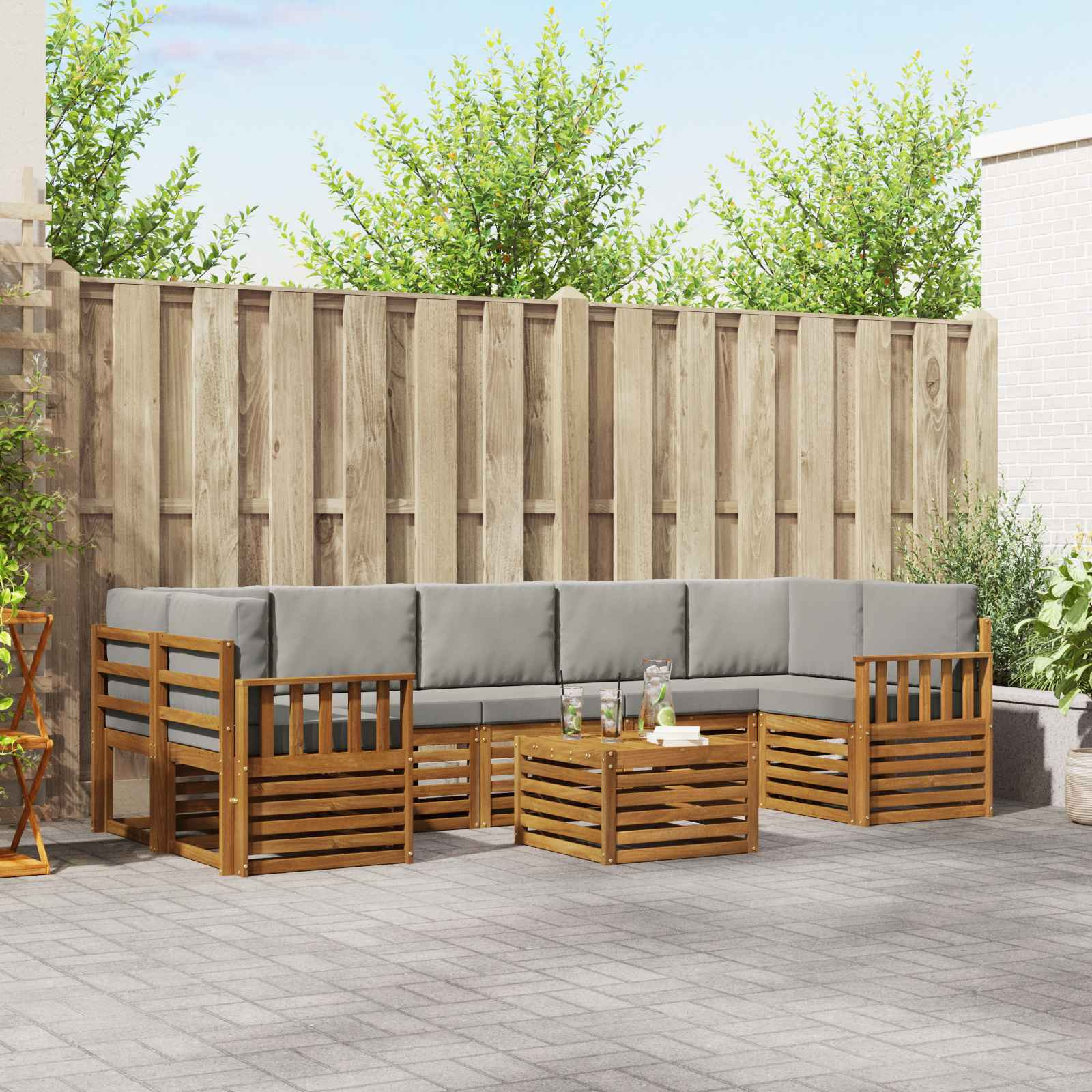 vidaXL Outdoor-Sofagarnitur mit Kissen 8 pcs Natürlich und Hellgrau