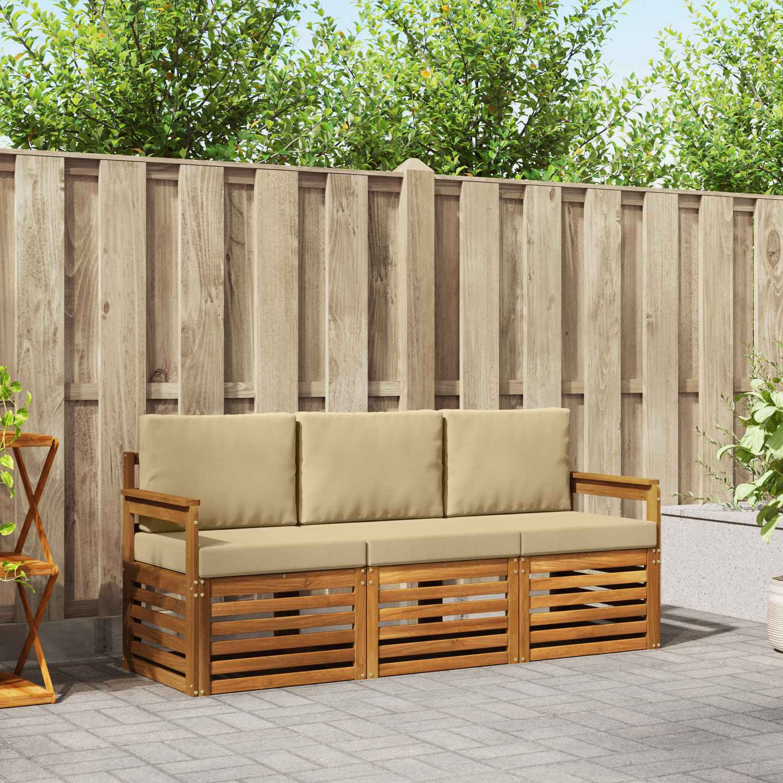 vidaXL Sofagarnituren 3 pcs Natur und Beige Massivholz Akazie