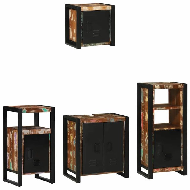 vidaXL Badezimmermöbel-Set mit Regal 4 pcs Massives upgecyceltes Holz