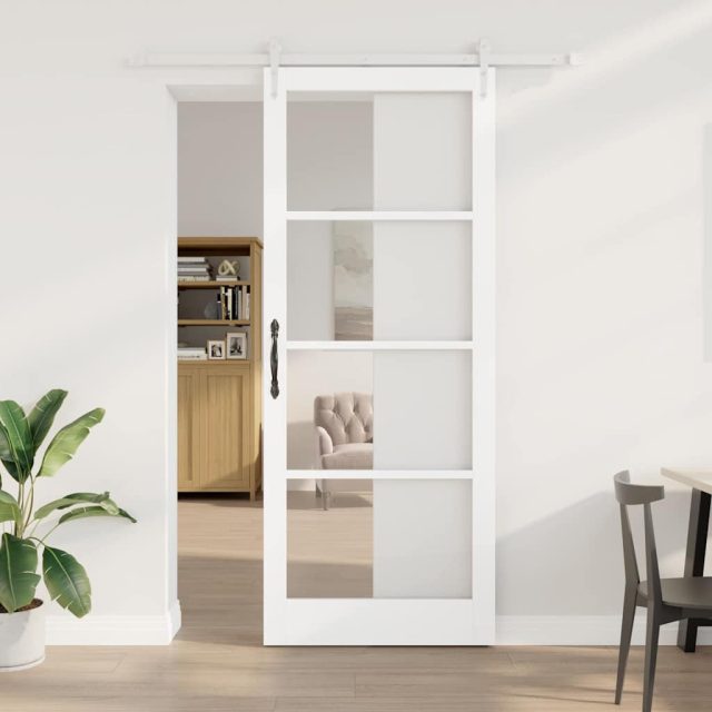 vidaXL Schiebetür Weiß 93 x 232 cm Massivholz Kiefer und Glas