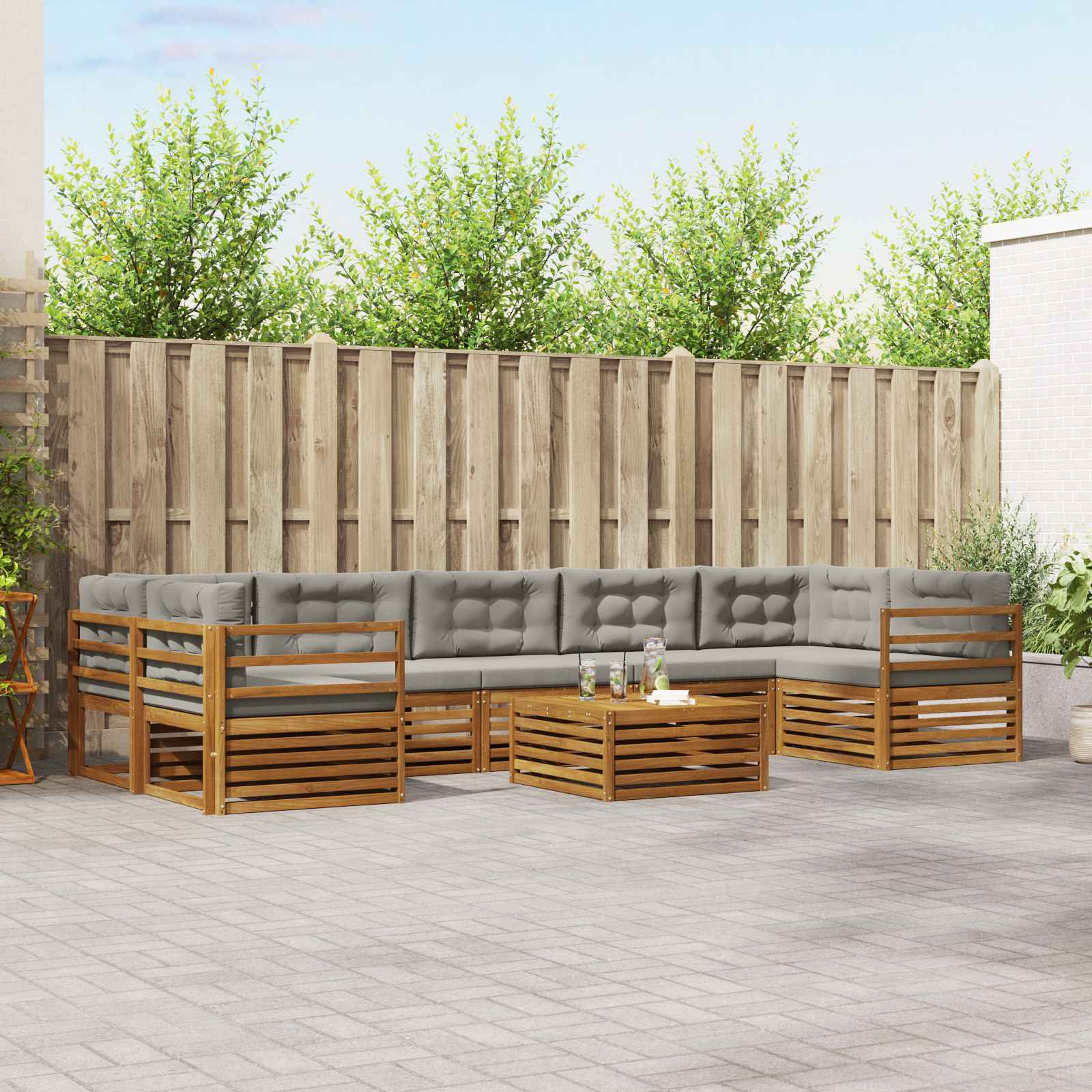 vidaXL Outdoor-Sofagarnitur mit Kissen 8 pcs Natürlich und Hellgrau