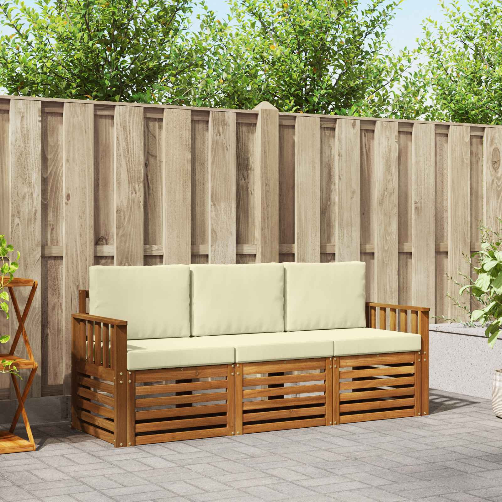 vidaXL Sofagarnituren 3 pcs Natur und Creme Massivholz Akazie