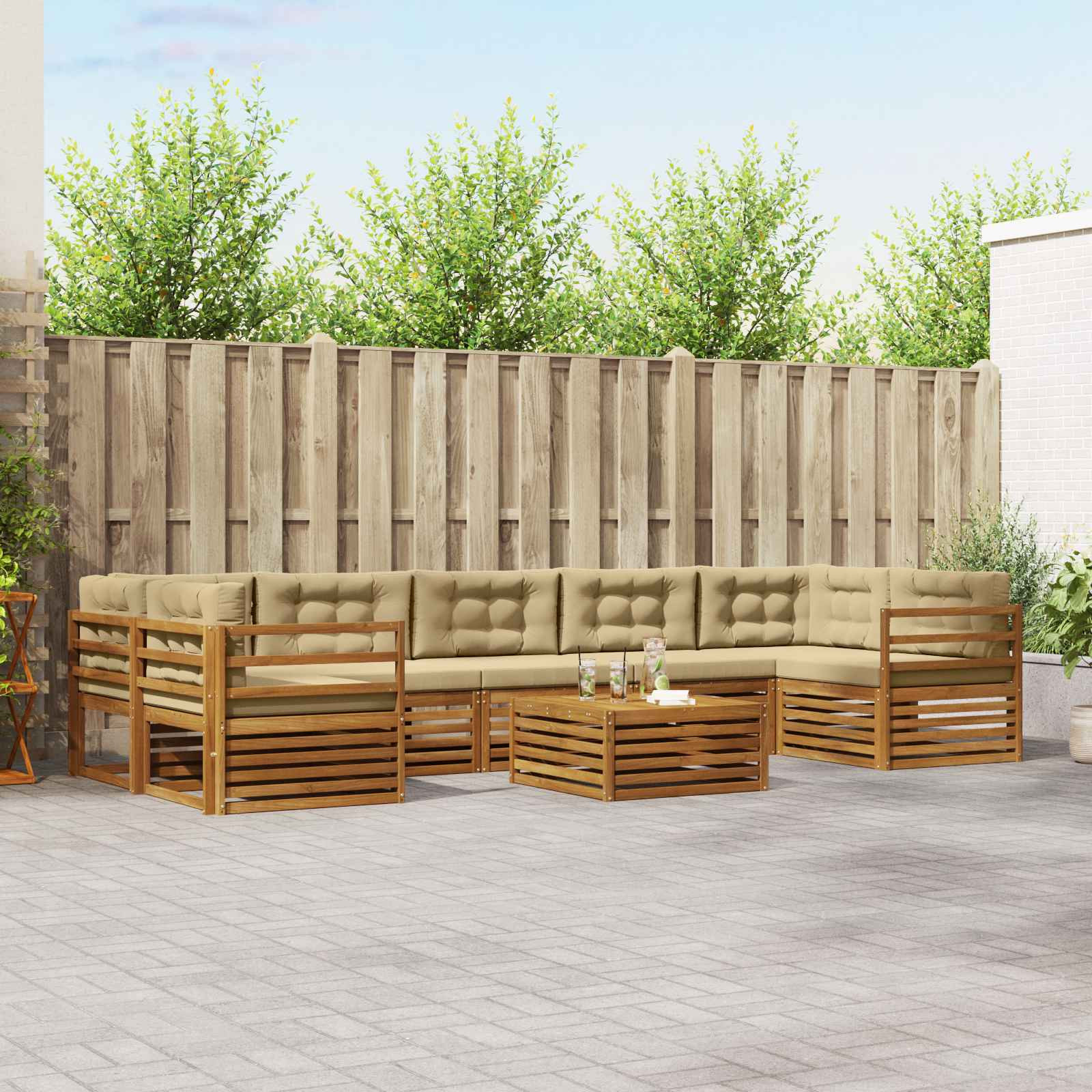 vidaXL Outdoor-Sofagarnitur mit Kissen 8 pcs Natur und Beige