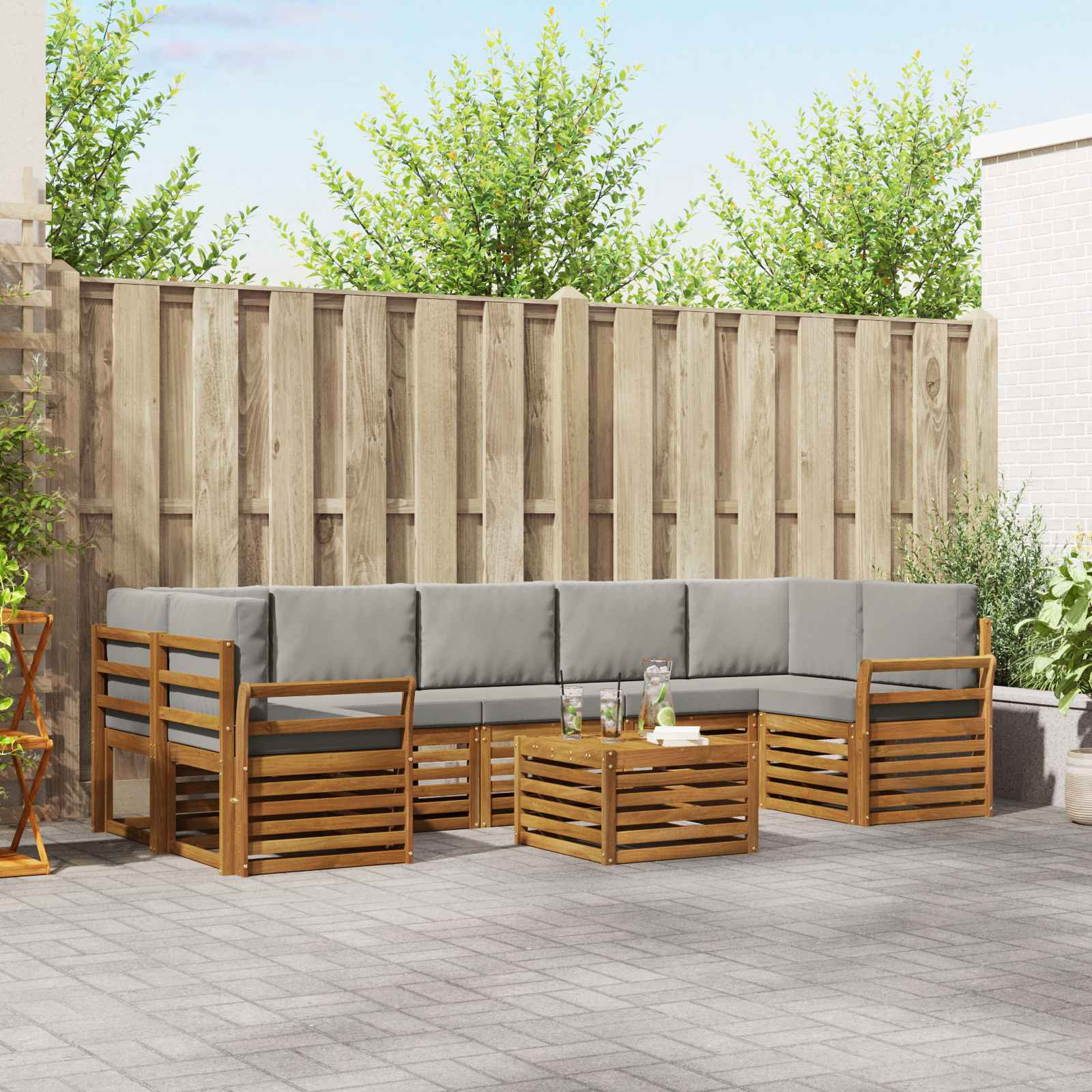 vidaXL Outdoor-Sofagarnitur mit Kissen 8 pcs Natürlich und Hellgrau