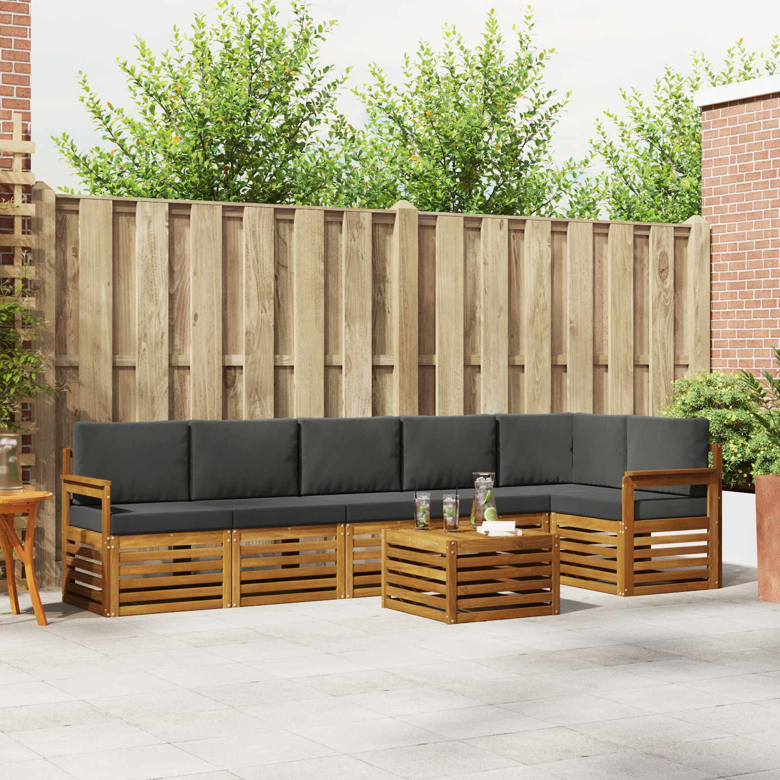 vidaXL Ecksofa Set 7 pcs Natur und Anthrazit Massivholz Akazie