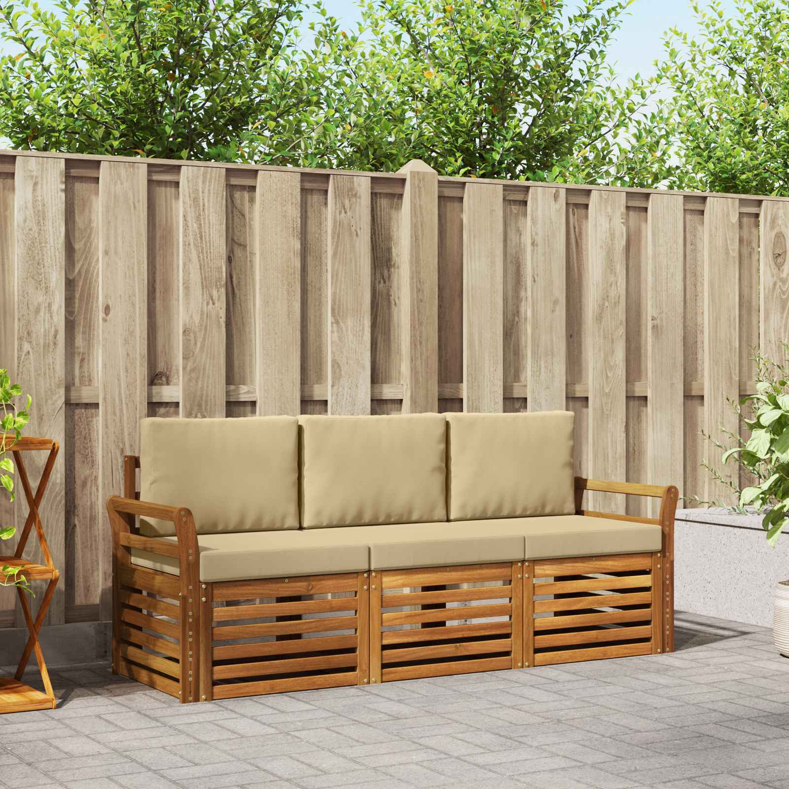 vidaXL Sofagarnituren 3 pcs Natur und Beige Massivholz Akazie