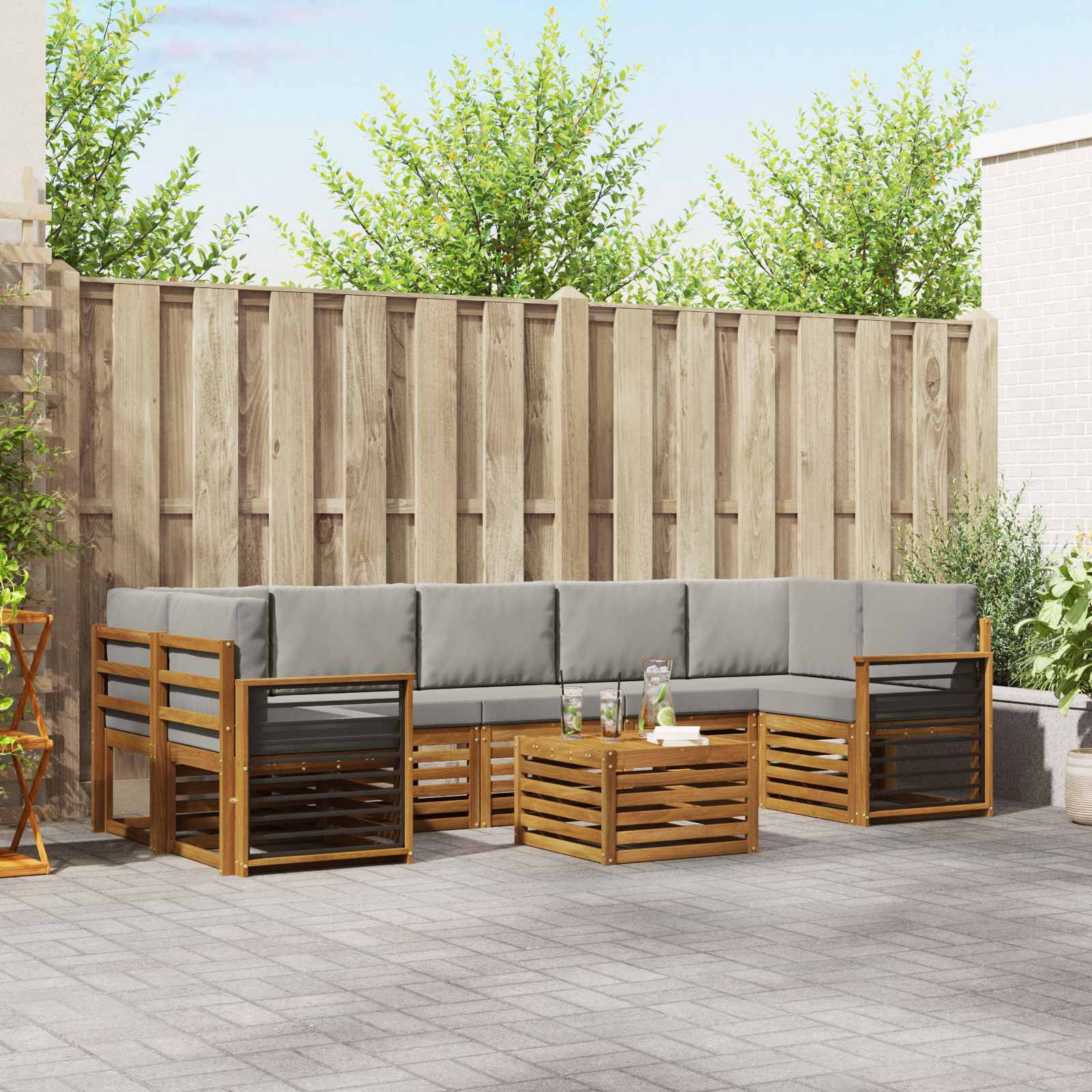 vidaXL Outdoor-Sofagarnitur mit Kissen 8 pcs Natürlich und Hellgrau
