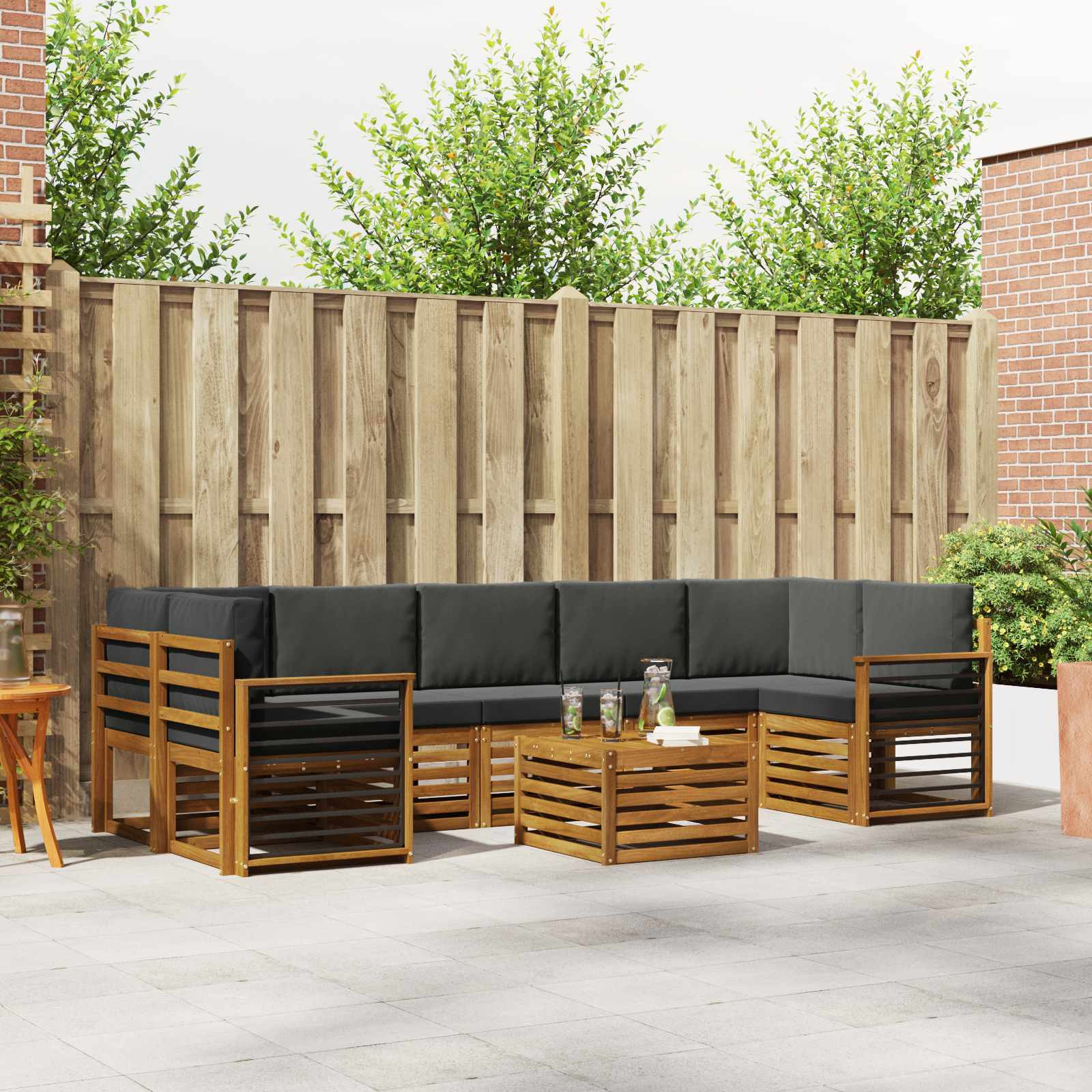 vidaXL Outdoor-Sofagarnitur mit Kissen 8 pcs Natur und Anthrazit