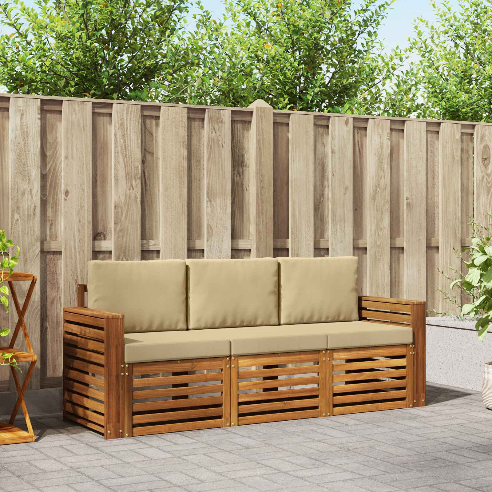 vidaXL Sofagarnituren 3 pcs Natur und Beige Massivholz Akazie