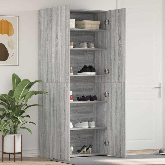 vidaXL Schuhschrank mit Regal Grau 80 x 35,5 x 180 cm Holzwerkstoff