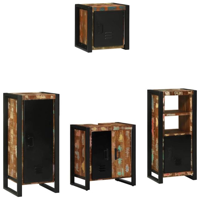vidaXL Badezimmermöbel-Set mit Regal 4 pcs Massives upgecyceltes Holz