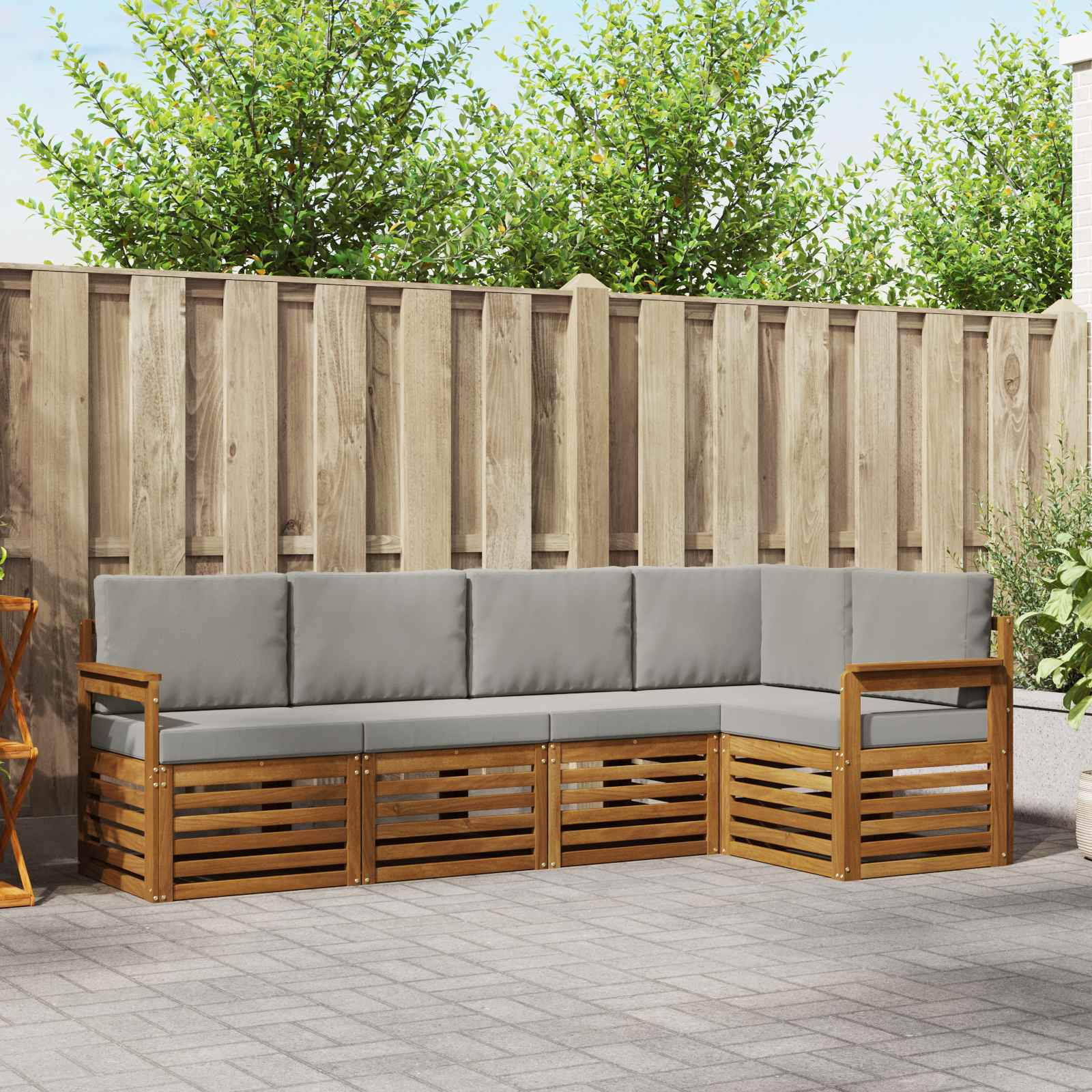 vidaXL Ecksofa Set 5 pcs Natürlich und Hellgrau Massivholz Akazie