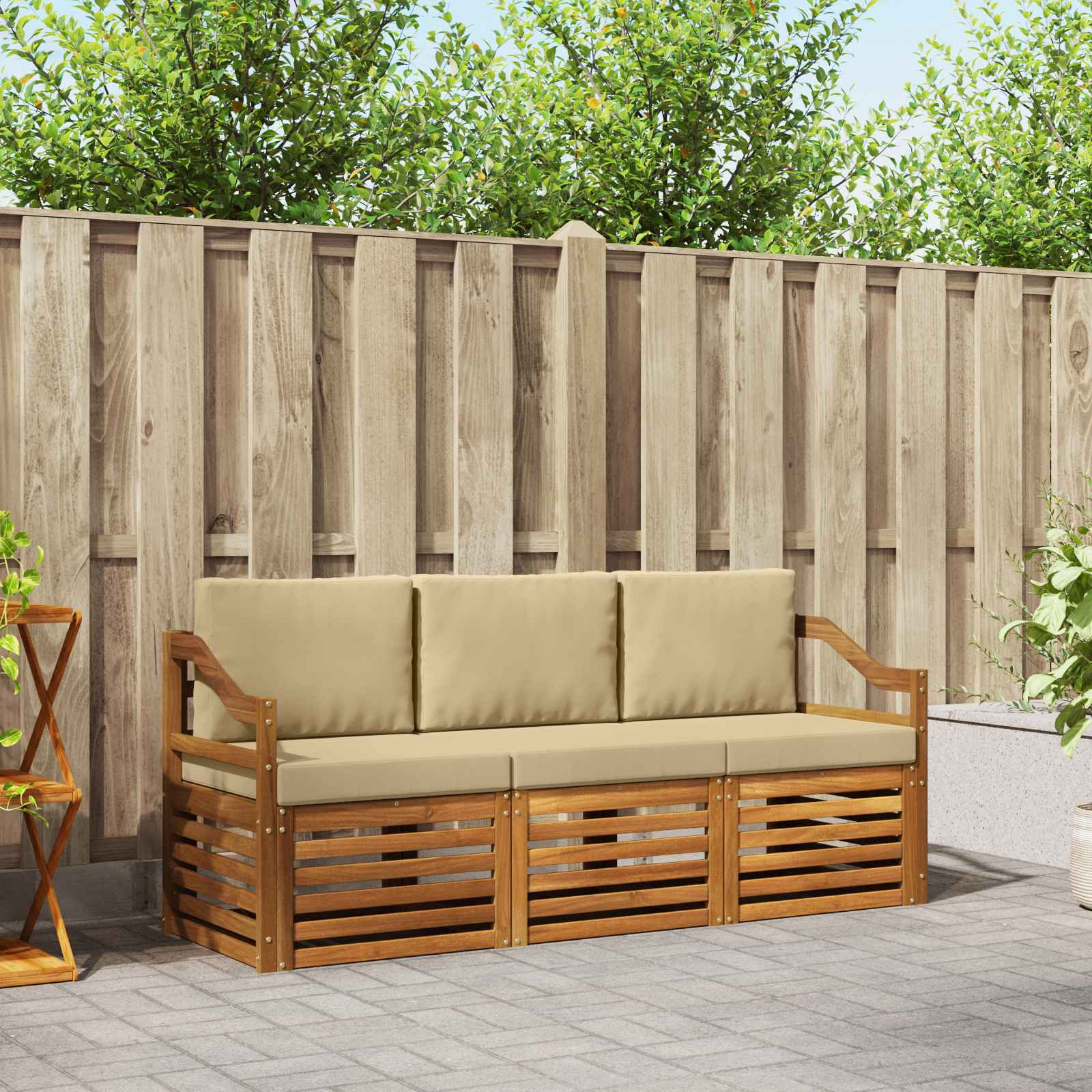 vidaXL Sofagarnituren 3 pcs Natur und Beige Massivholz Akazie