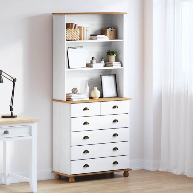 vidaXL Hutch ASKIM Weiß 91 x 40 x 200,5 cm Massives Kiefernholz